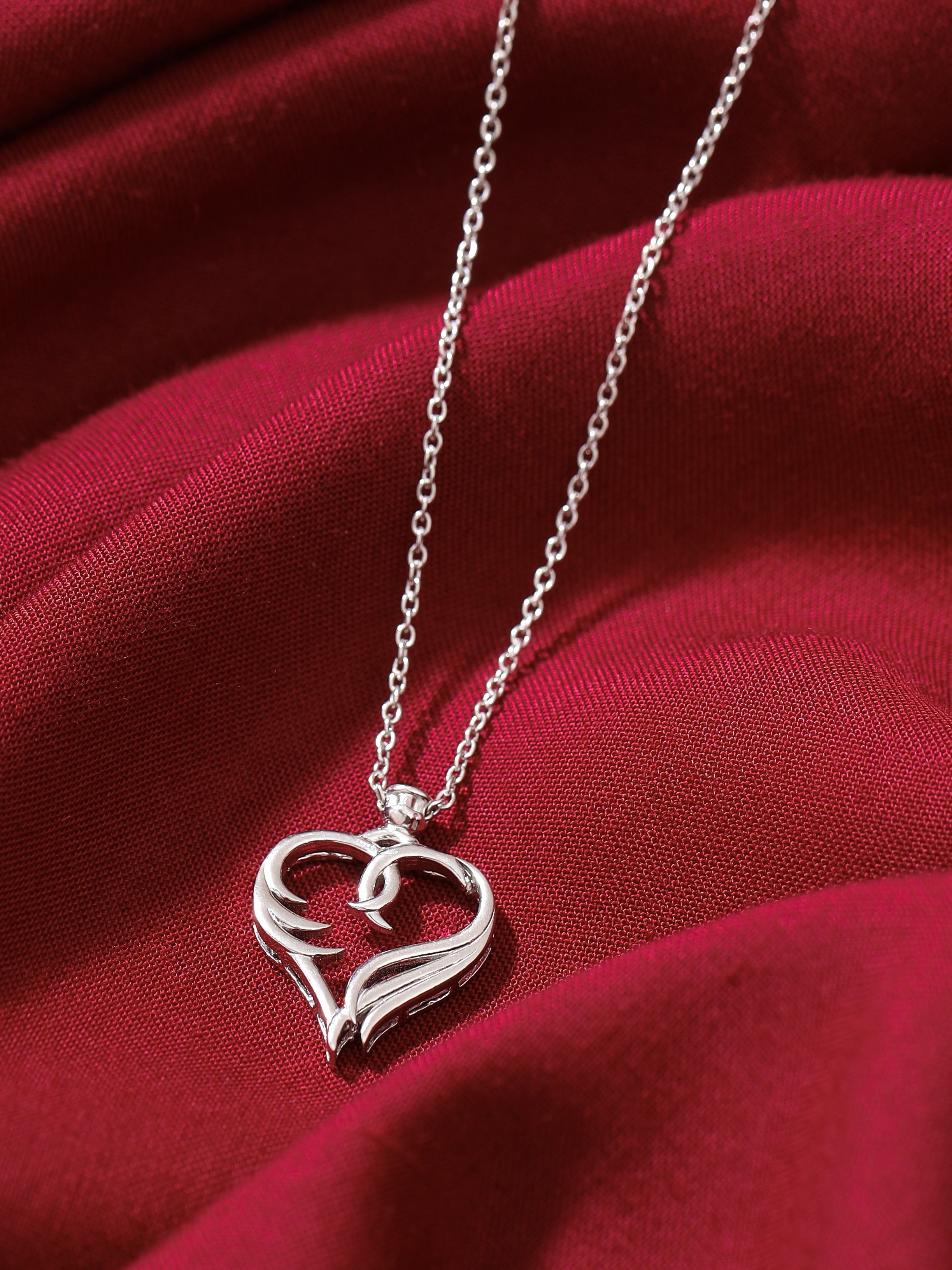 Real Rhodium Plating Abstract Heart Elysian 925 Sterling Silver Pendant For Women
