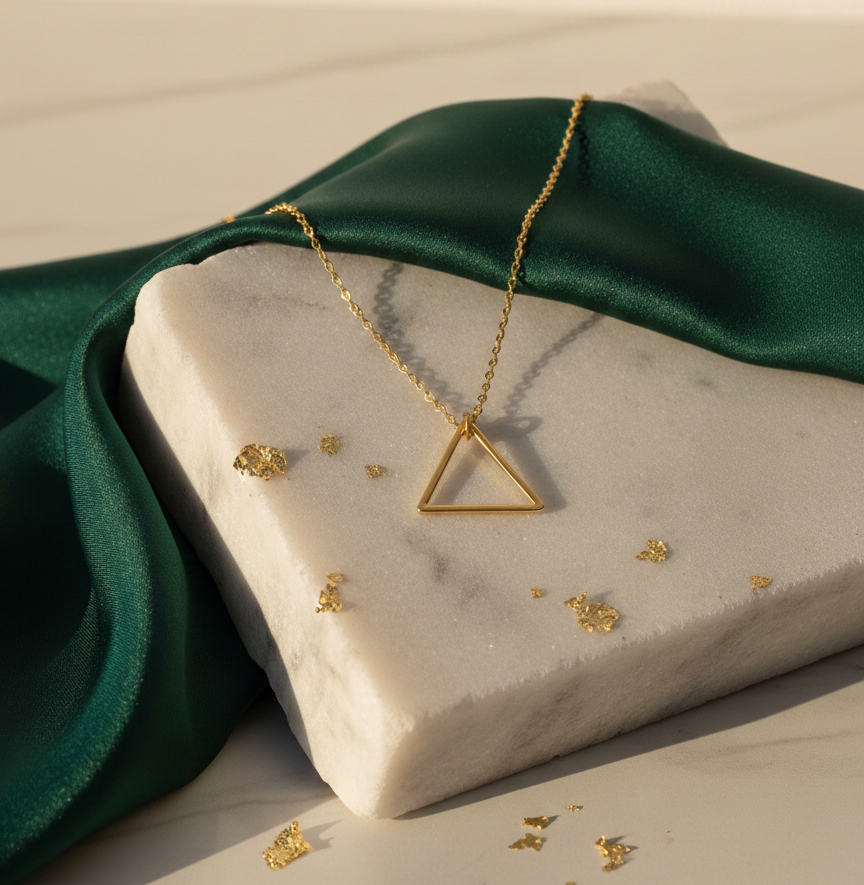 24K Gold Plating Geometric Triangles Elysian 925 Sterling Silver Pendant For Women