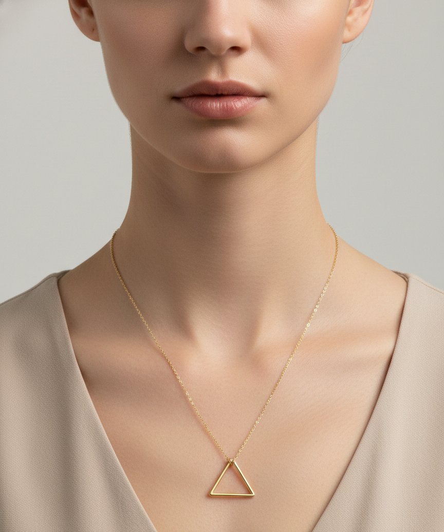 24K Gold Plating Geometric Triangles Elysian 925 Sterling Silver Pendant For Women