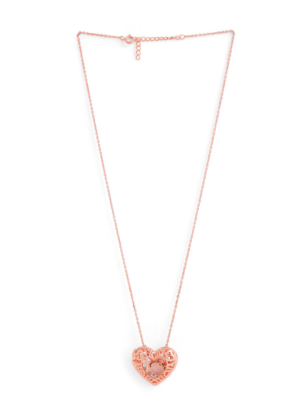 Elysian Rose Gold Heart-Shaped Pink Chalcedony 925 Sterling Silver Pendant For Women