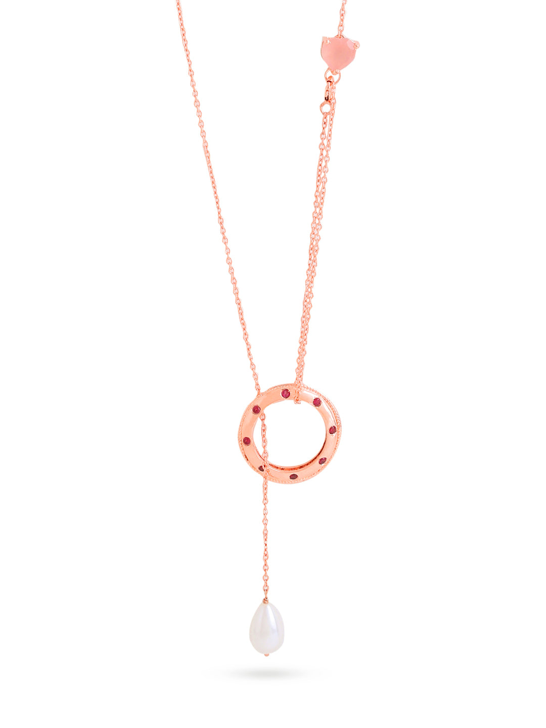 Rose Gold Love Motif Pink Chalcedony & Pearl Elysian 925 Sterling Silver Ring Pendant For Women