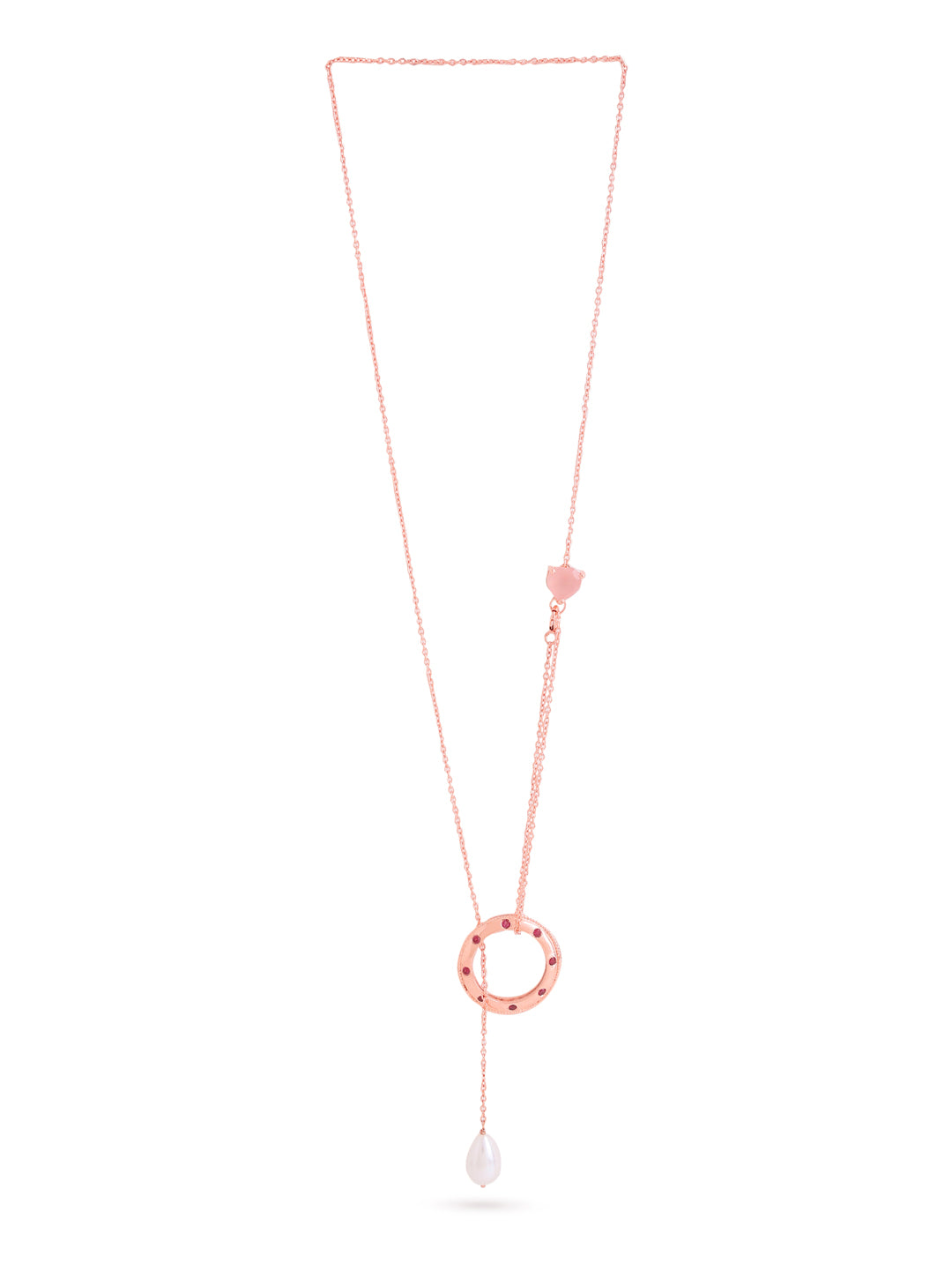 Rose Gold Love Motif Pink Chalcedony & Pearl Elysian 925 Sterling Silver Ring Pendant For Women