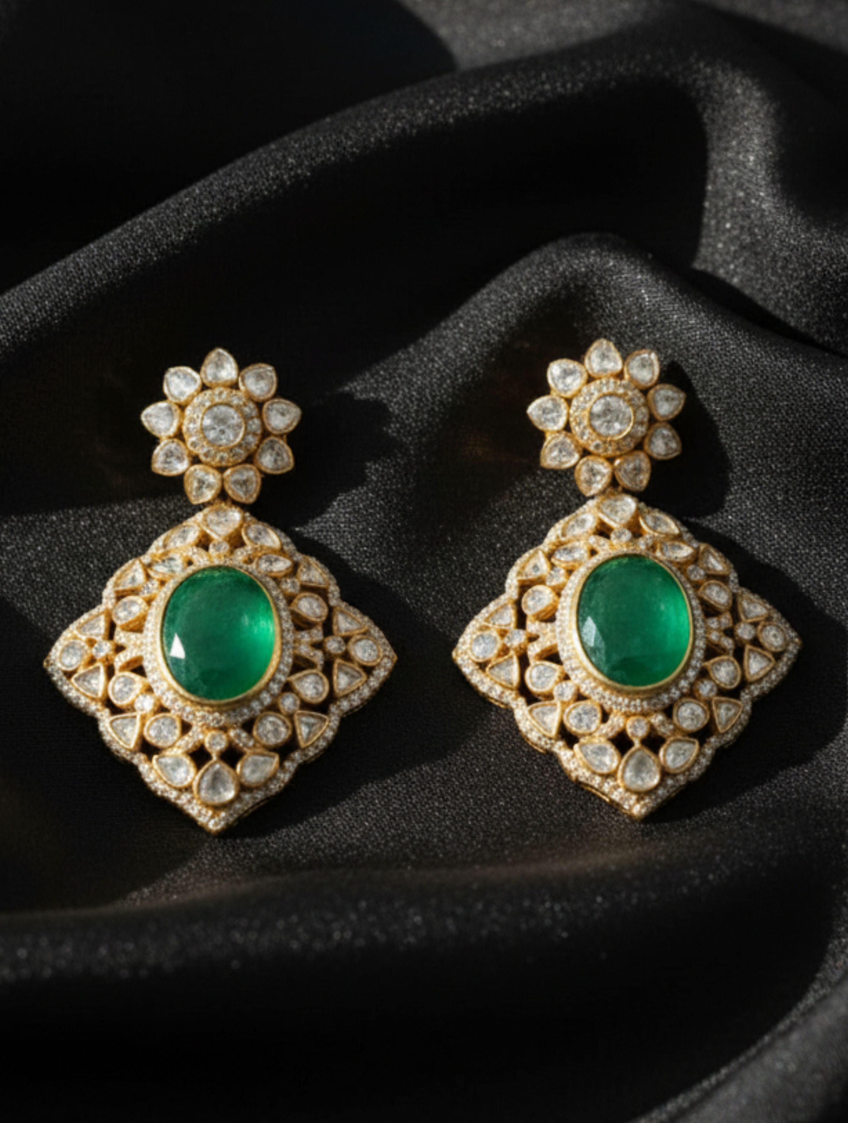 Polki and Quartz Moissanite Drop Earring