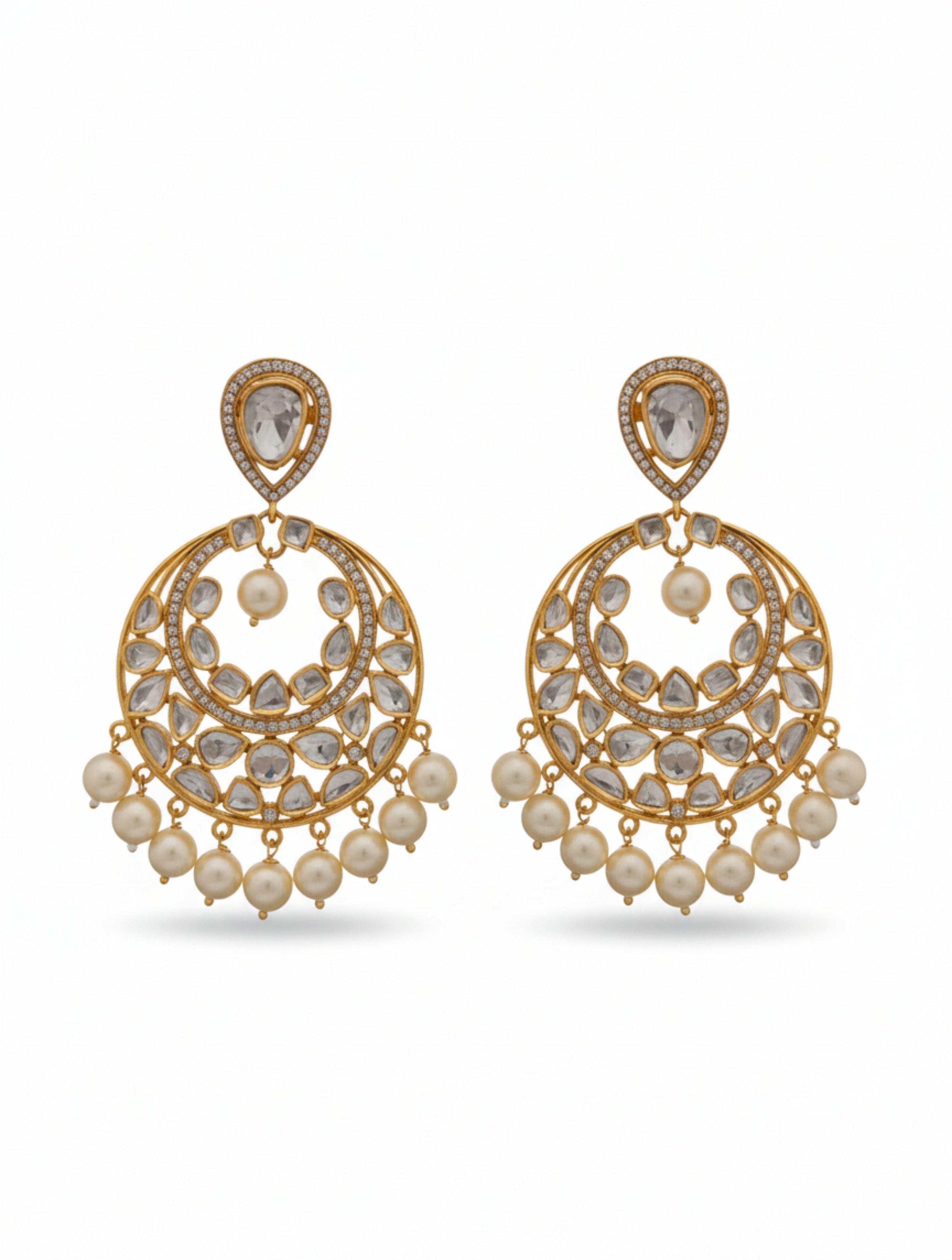 Polki & Moissanite Chandbali Drop Sterling Silver Earrings