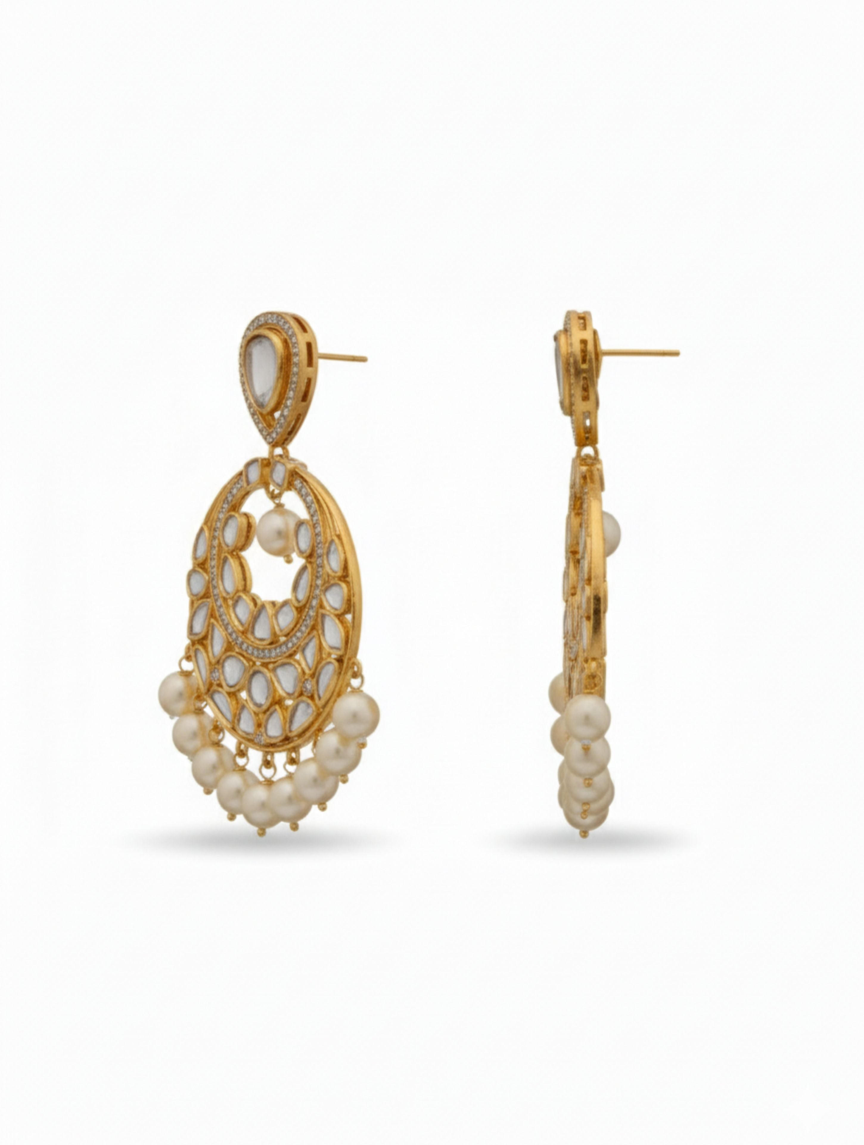 Polki & Moissanite Chandbali Drop Sterling Silver Earrings