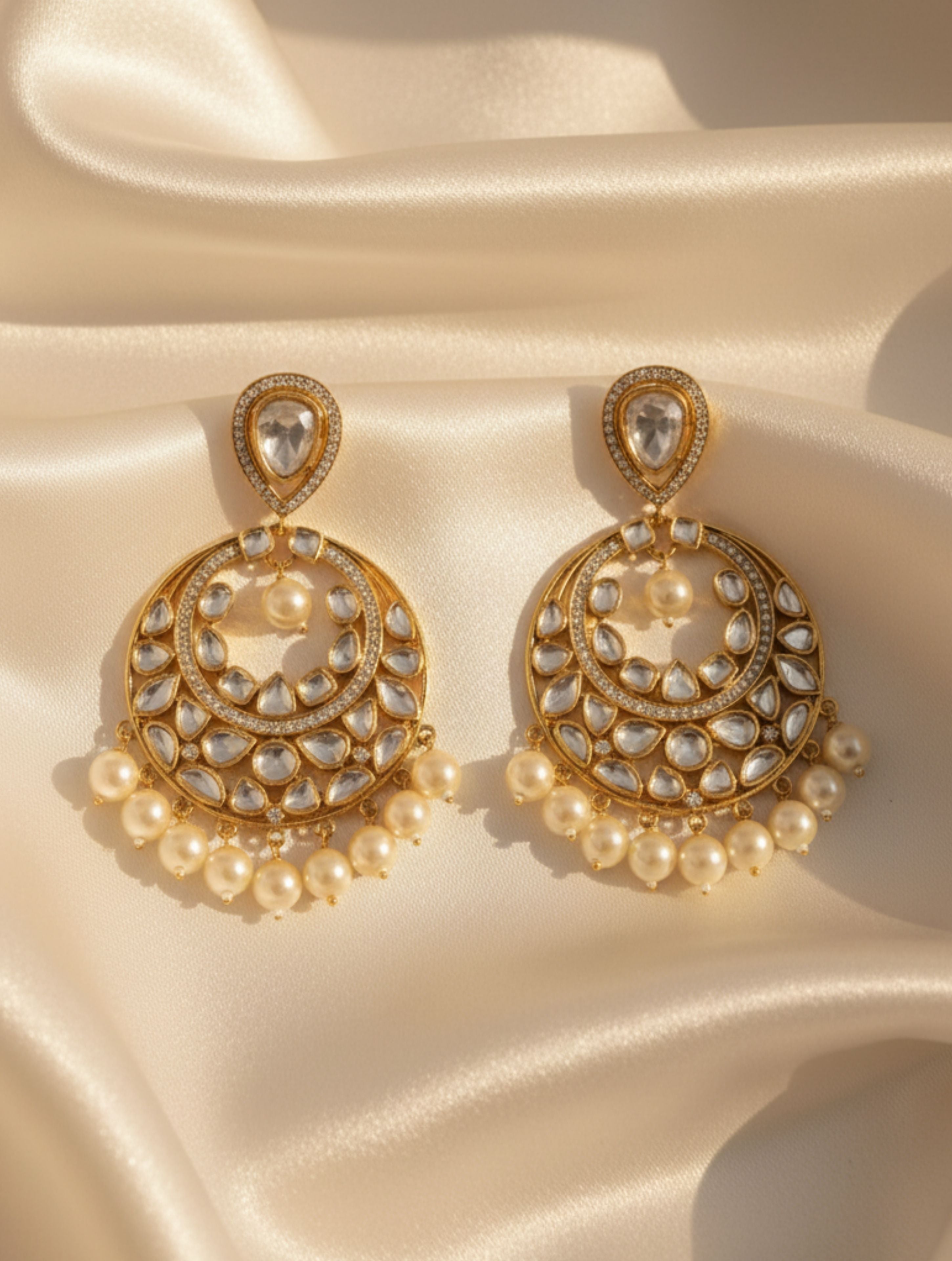 Polki & Moissanite Chandbali Drop Sterling Silver Earrings