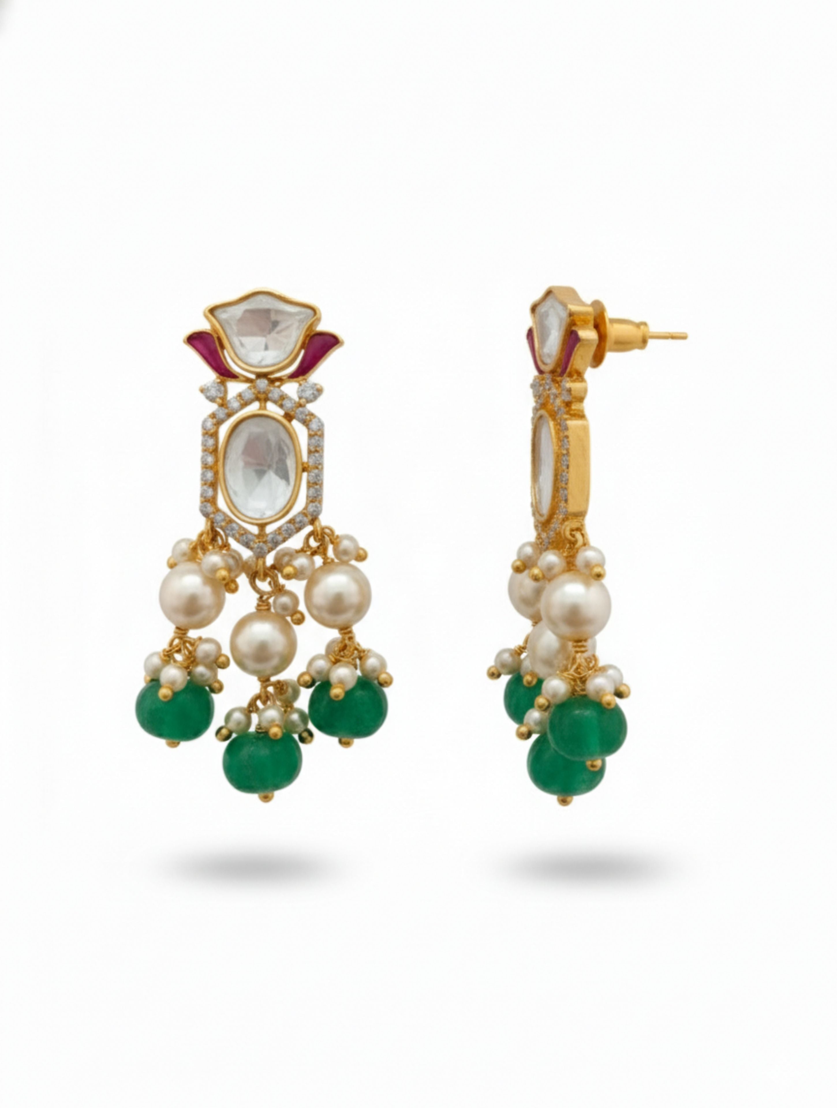 Polki & Moissanite Gold-Plated Statement Sterling Silver Drop Earrings