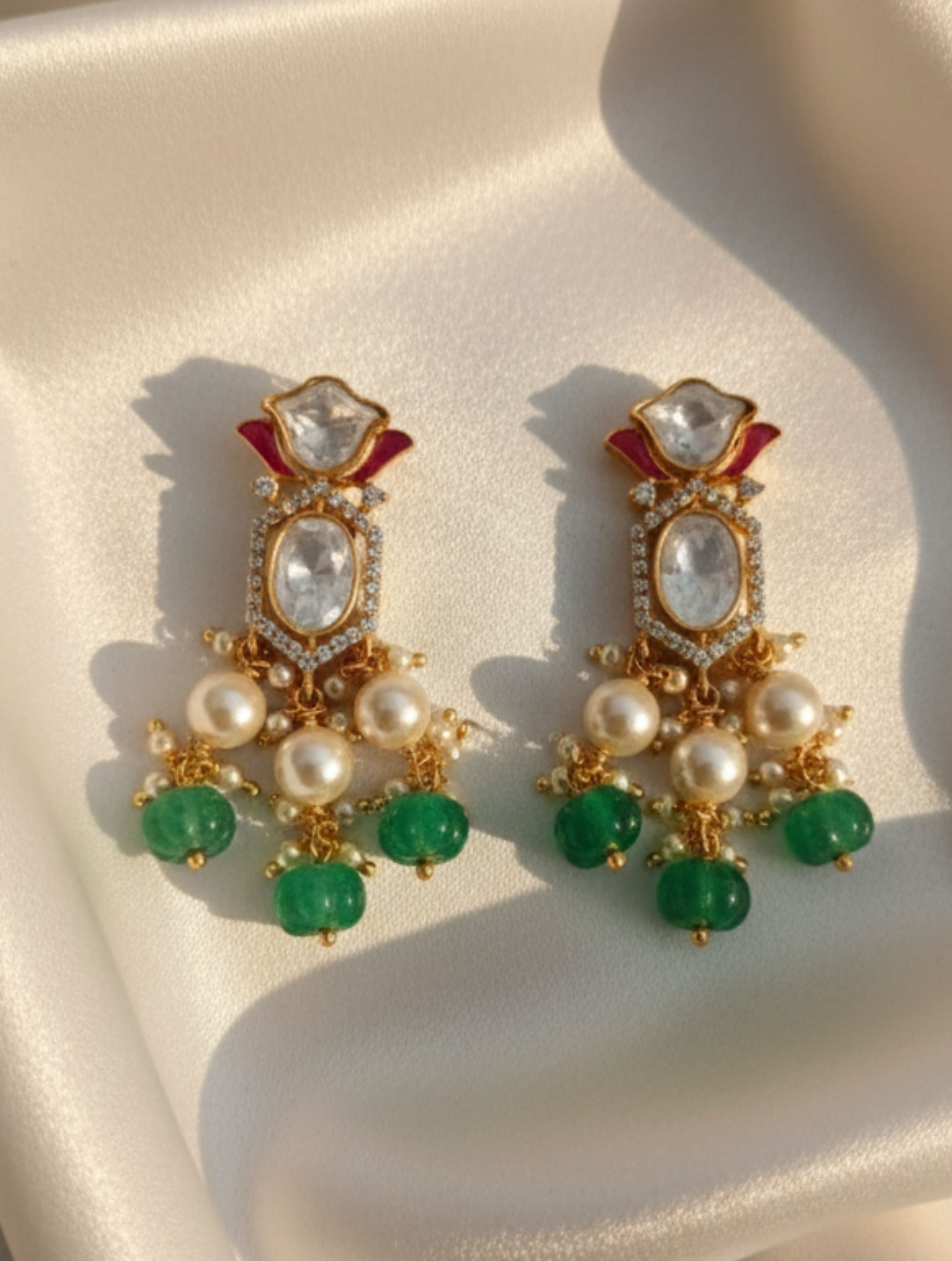 Polki & Moissanite Gold-Plated Statement Sterling Silver Drop Earrings