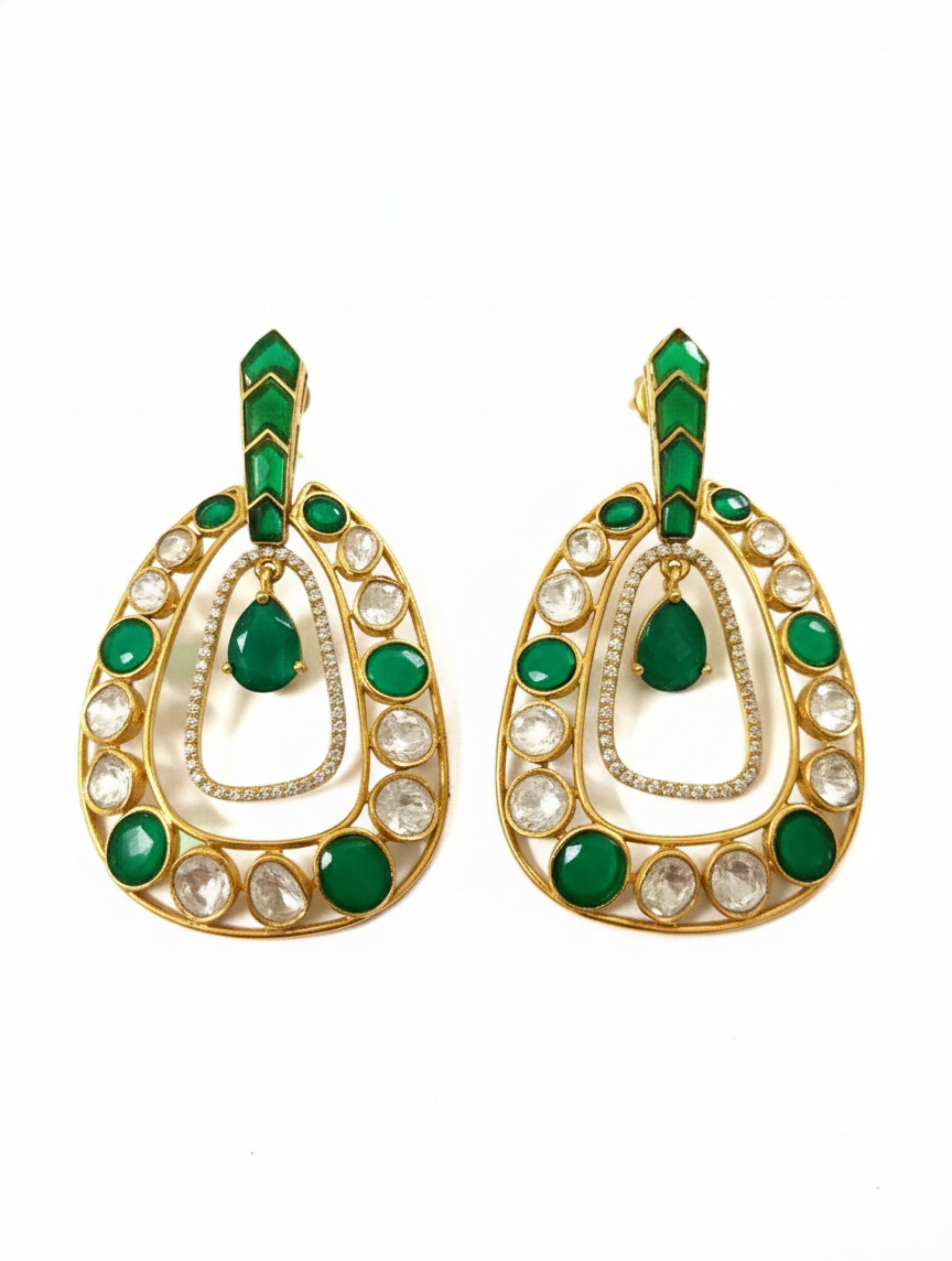 Sterling SIlver Polki Moissanite Statement Drop Earrings