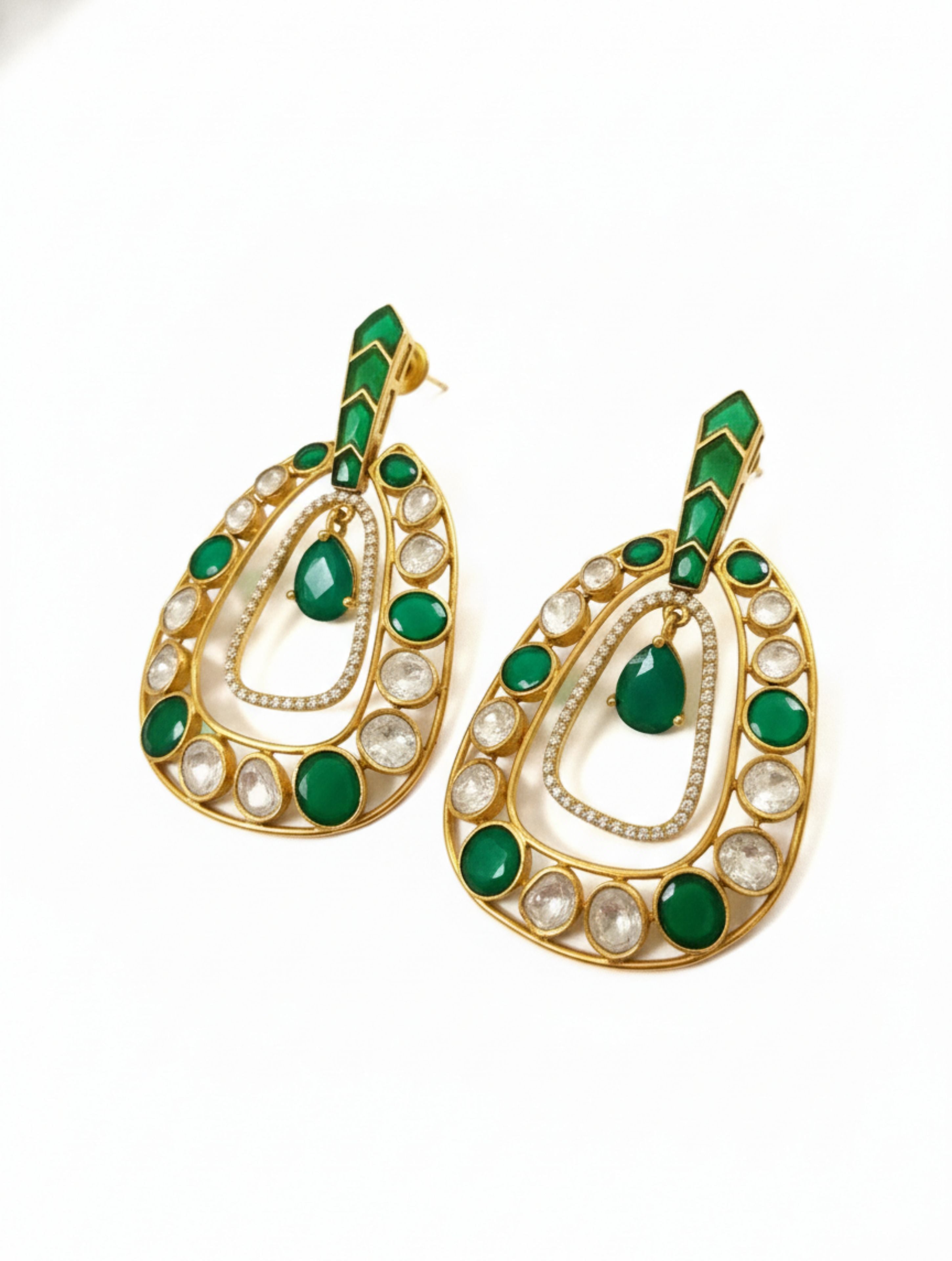 Sterling SIlver Polki Moissanite Statement Drop Earrings