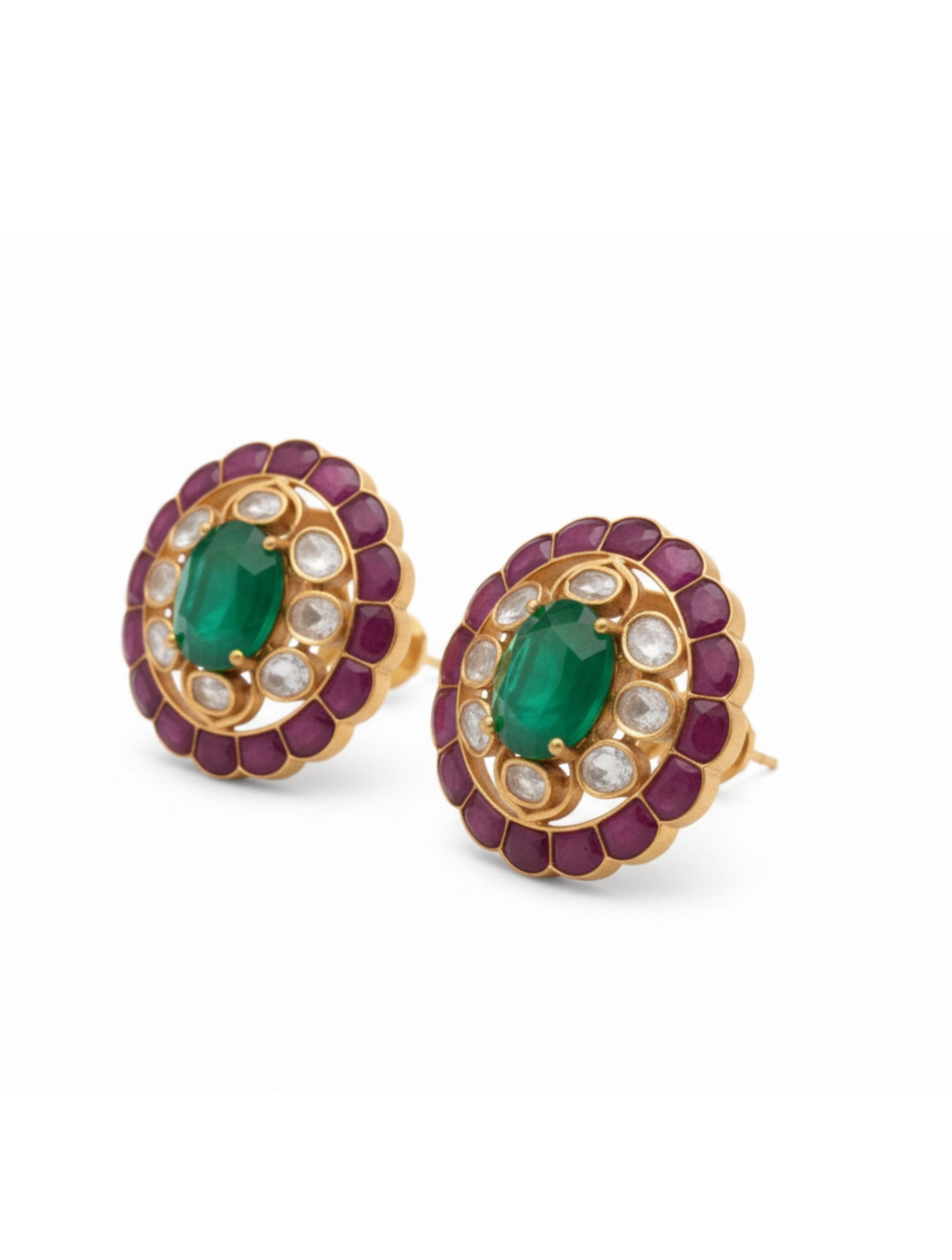 925 Silver Green Jade Polki Stud Earrings.