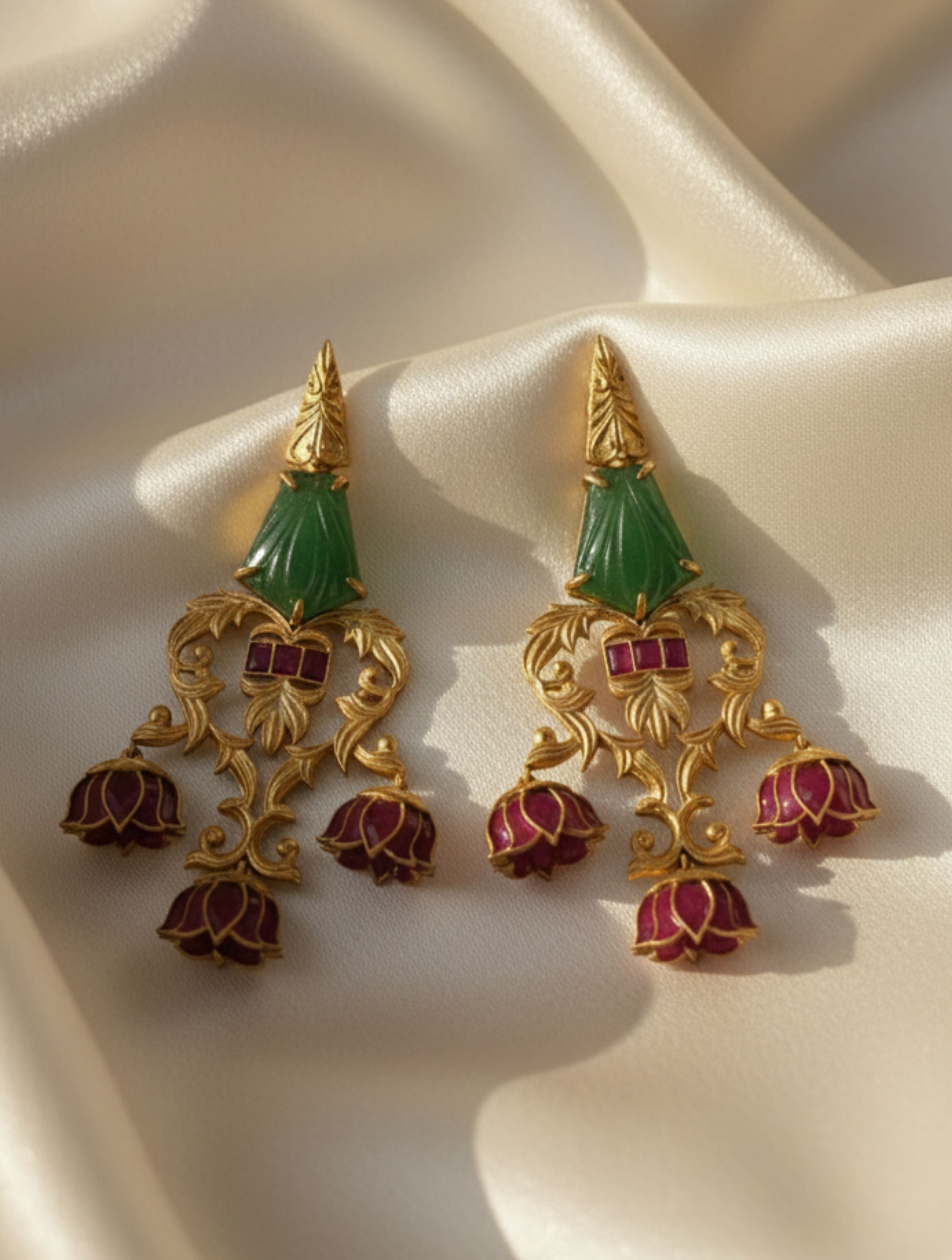 Gold-Plated Silver with Hand-Carved Strawberry Quartz Earring