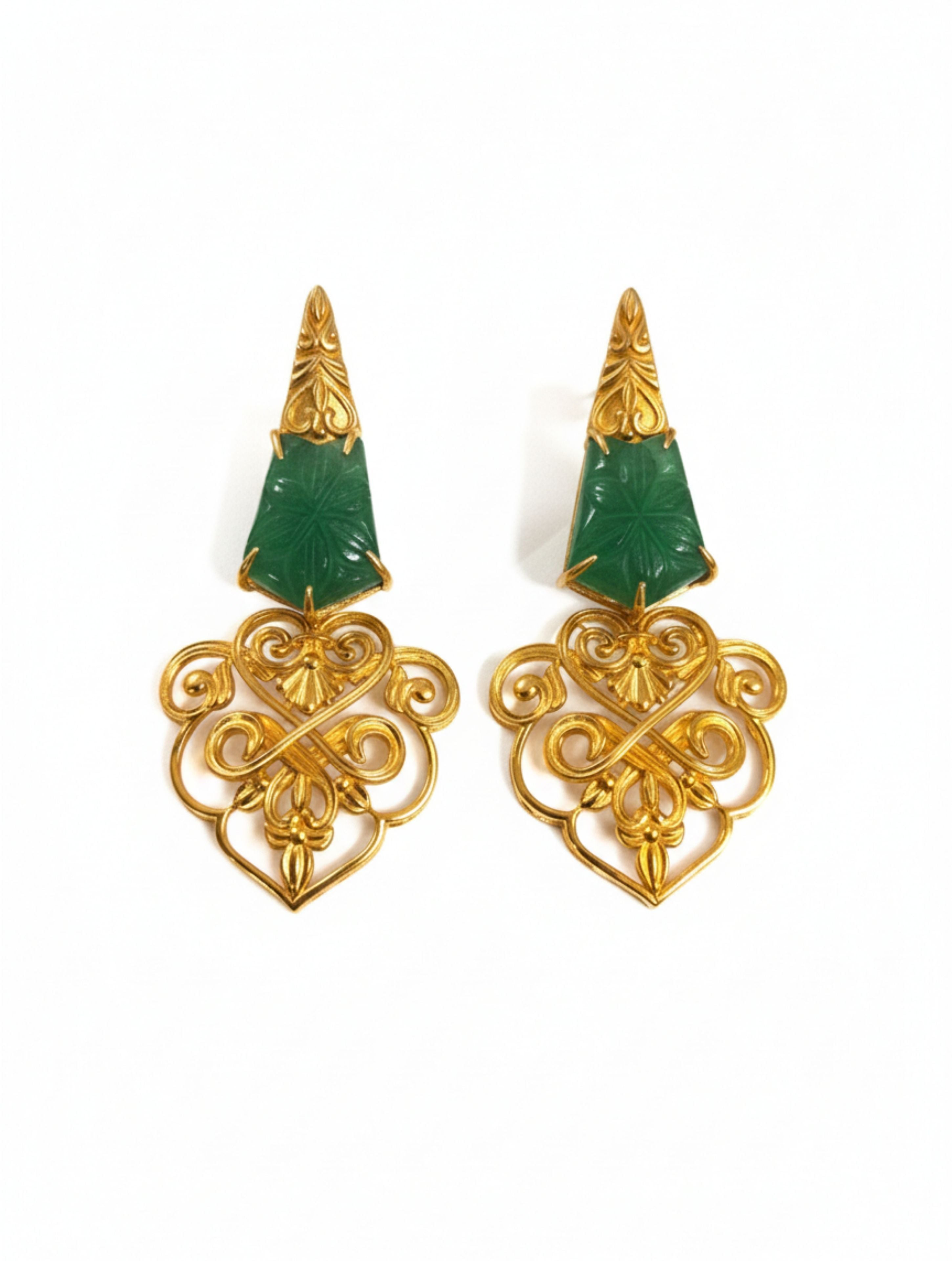 Filigree Drop Sterling Silver Earrings with Hand-Carved Strawberry Quartz