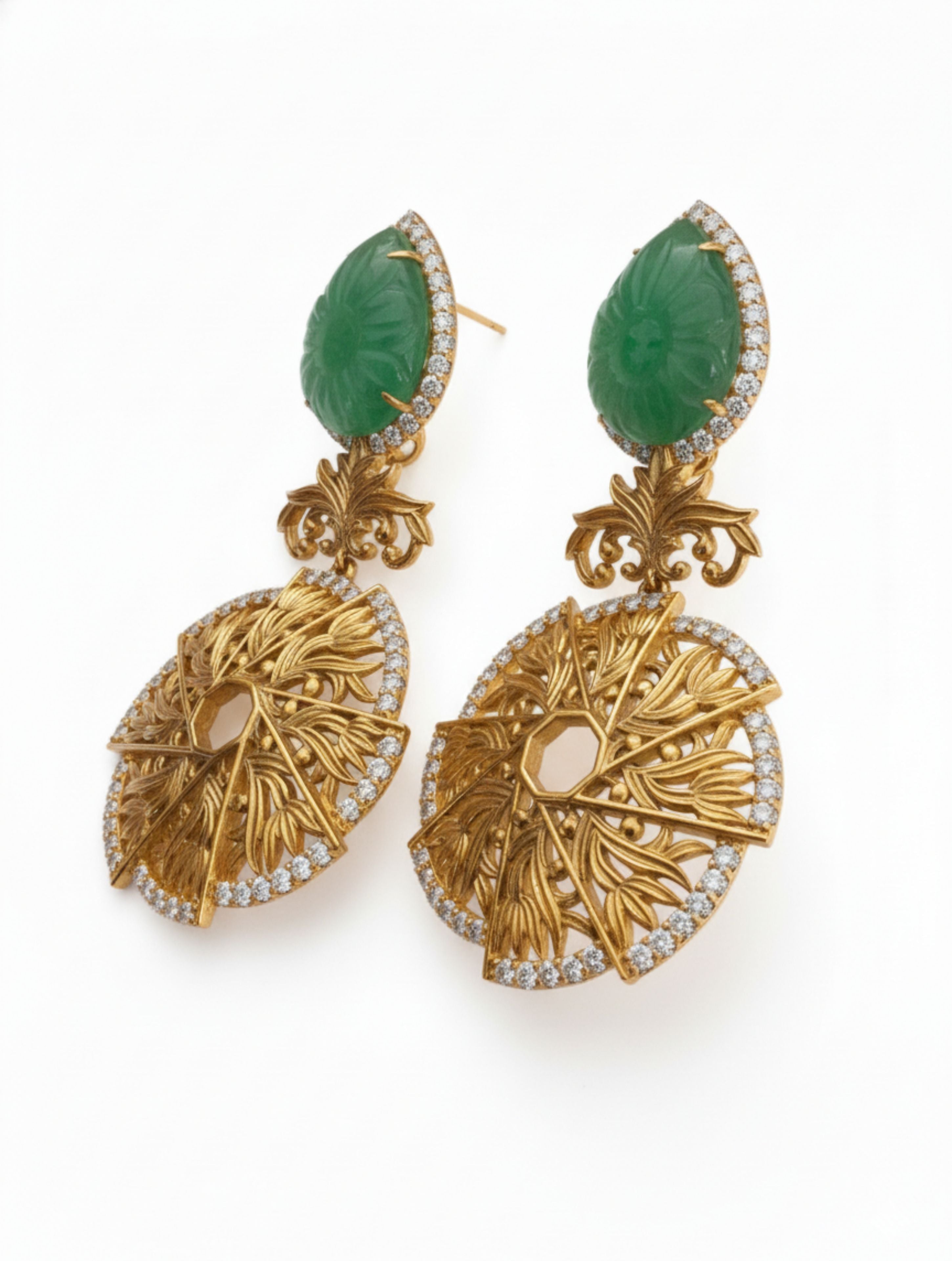 Filigree Drop Earrings with Hand-Carved Strawberry Quartz in 925 Sterling Silver