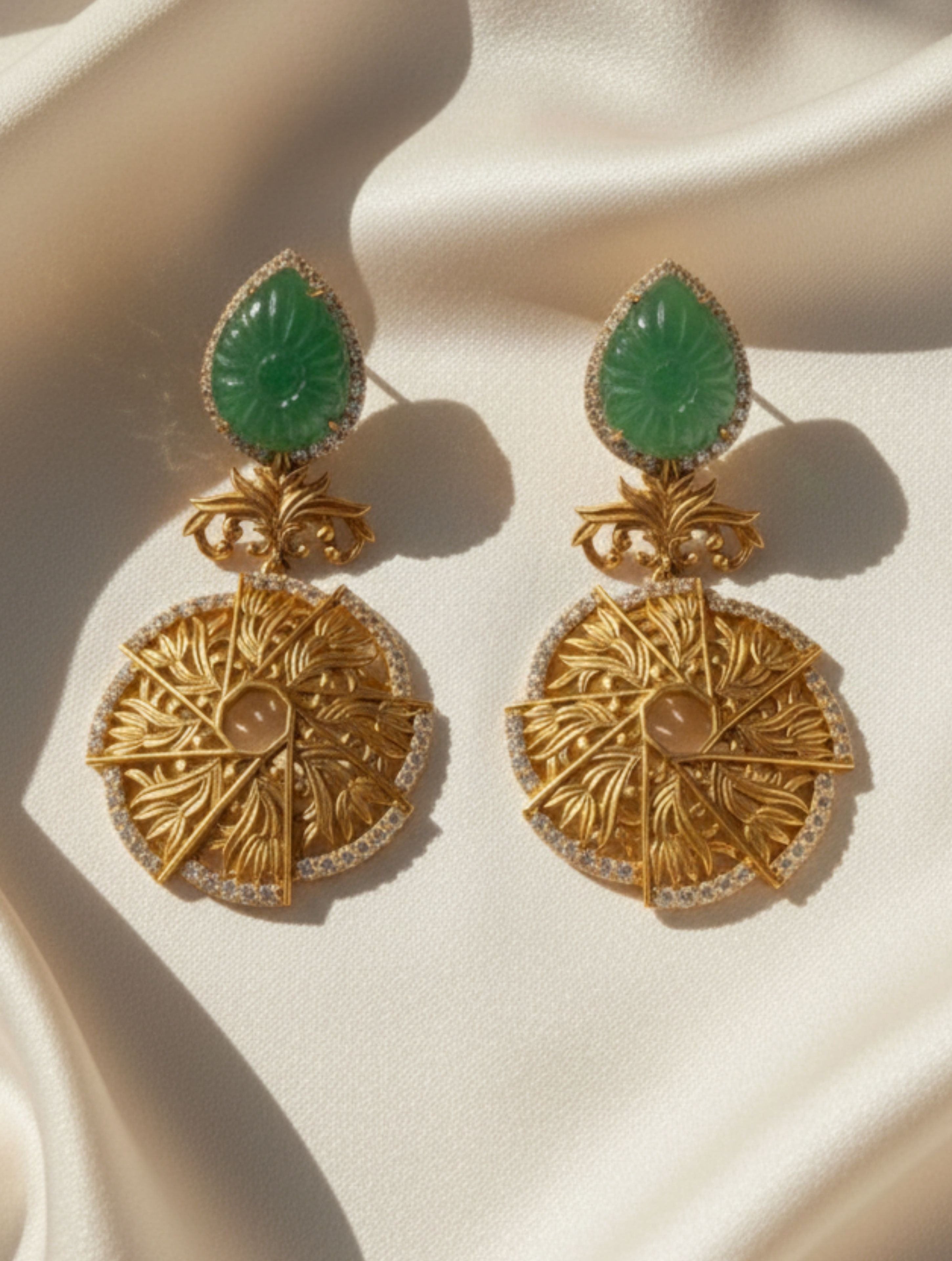 Filigree Drop Earrings with Hand-Carved Strawberry Quartz in 925 Sterling Silver