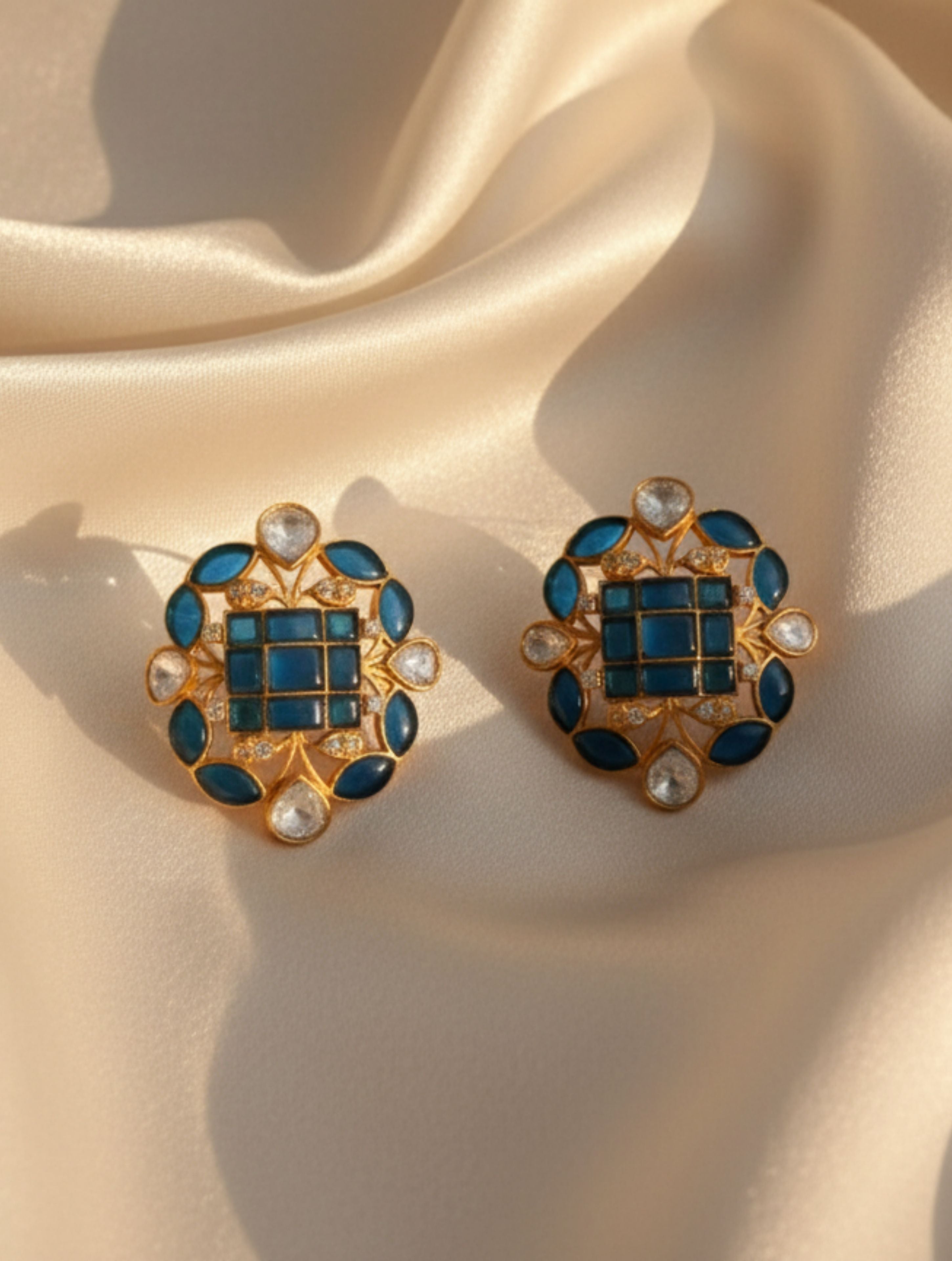 Polki Moissanite Studs in Gold-Plated 925 Silver