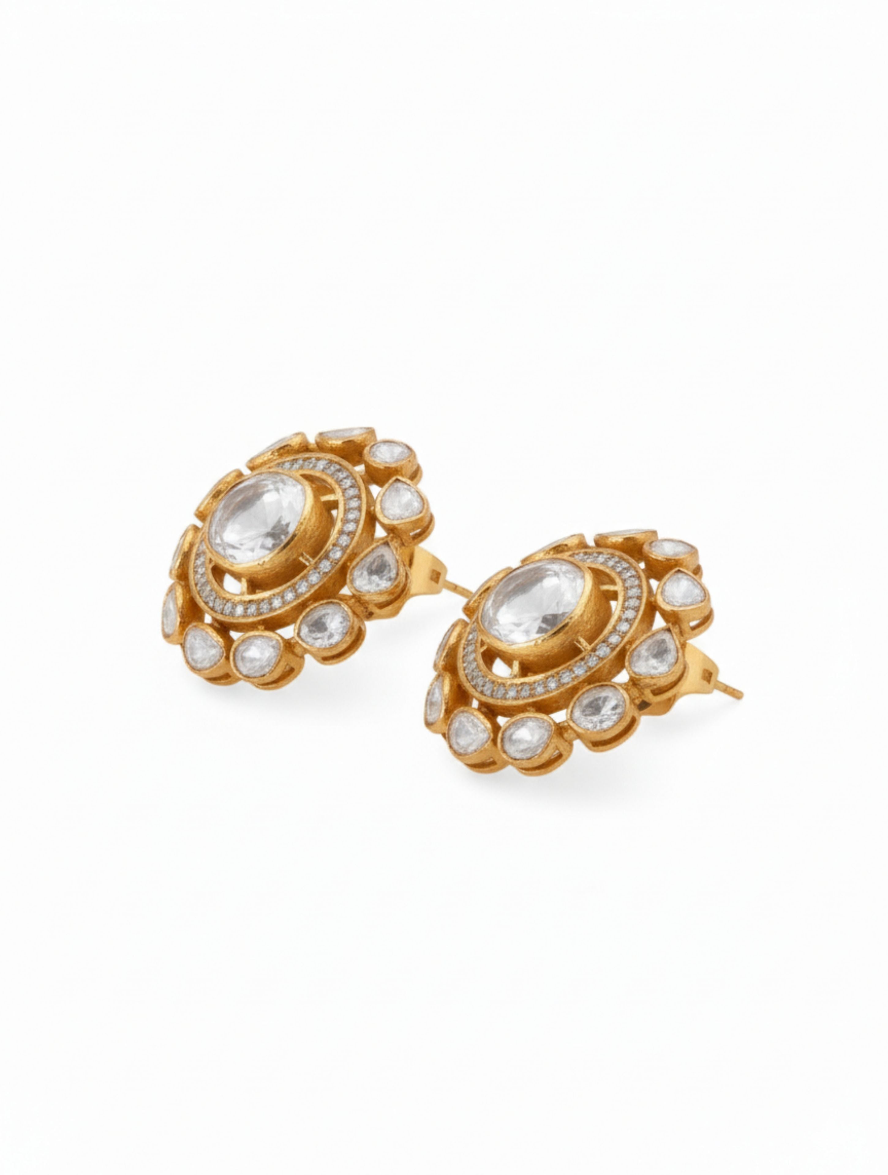 Polki & Moissanite Gold-Plated Stud Earrings in 925 Sterling Silver