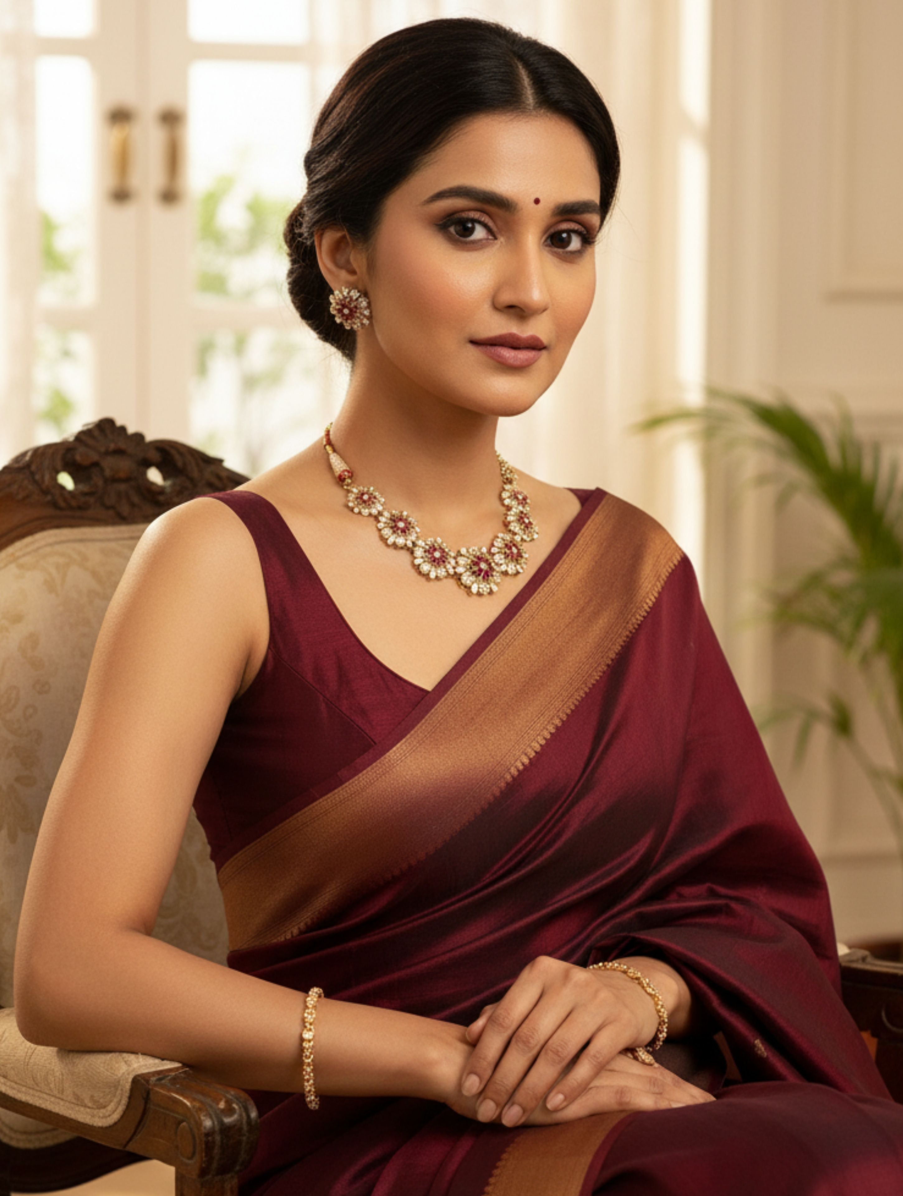 Handcrafted Moissanite Polki Sterling Silver Necklace & Earring Set