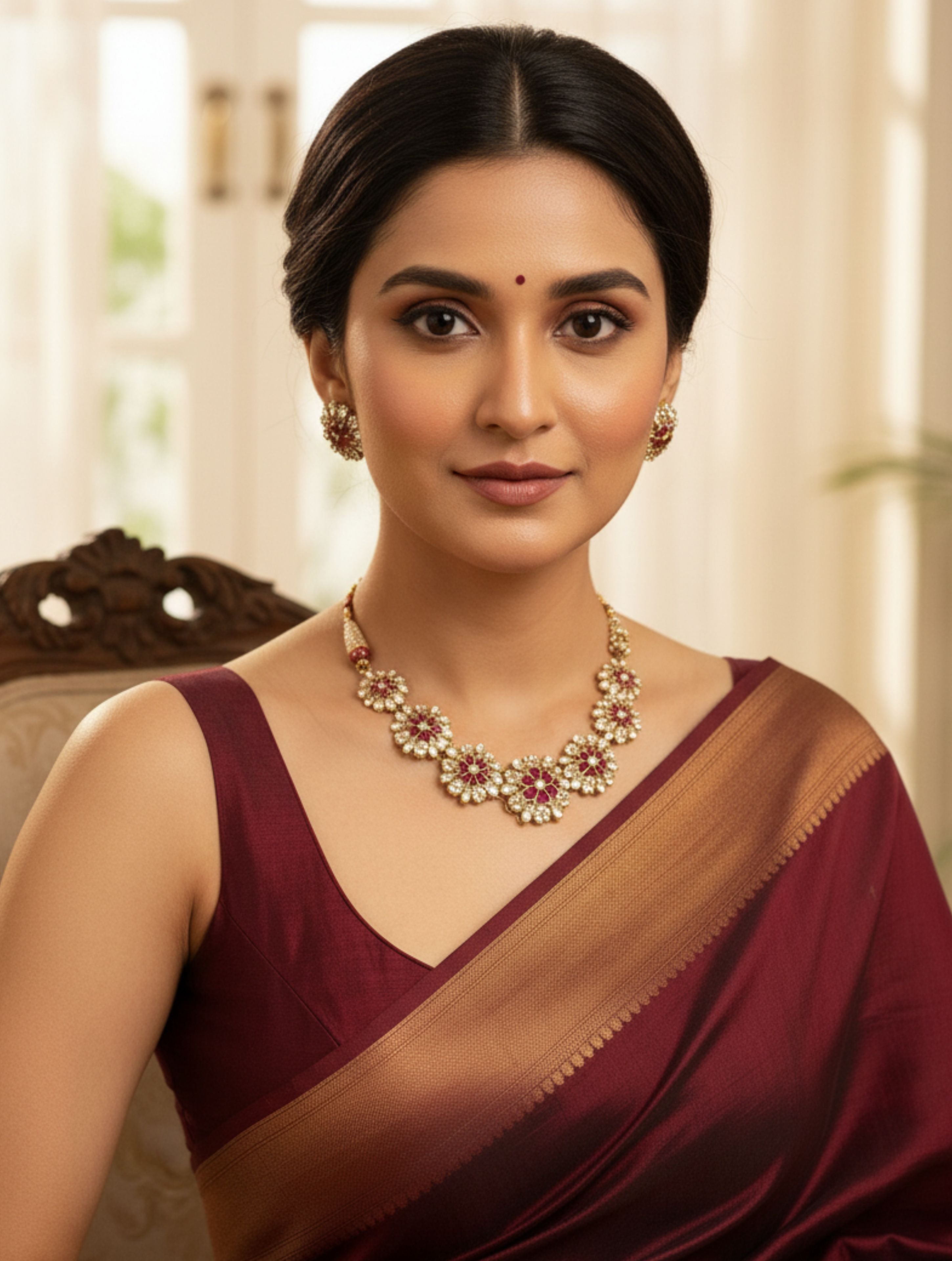 Handcrafted Moissanite Polki Sterling Silver Necklace & Earring Set