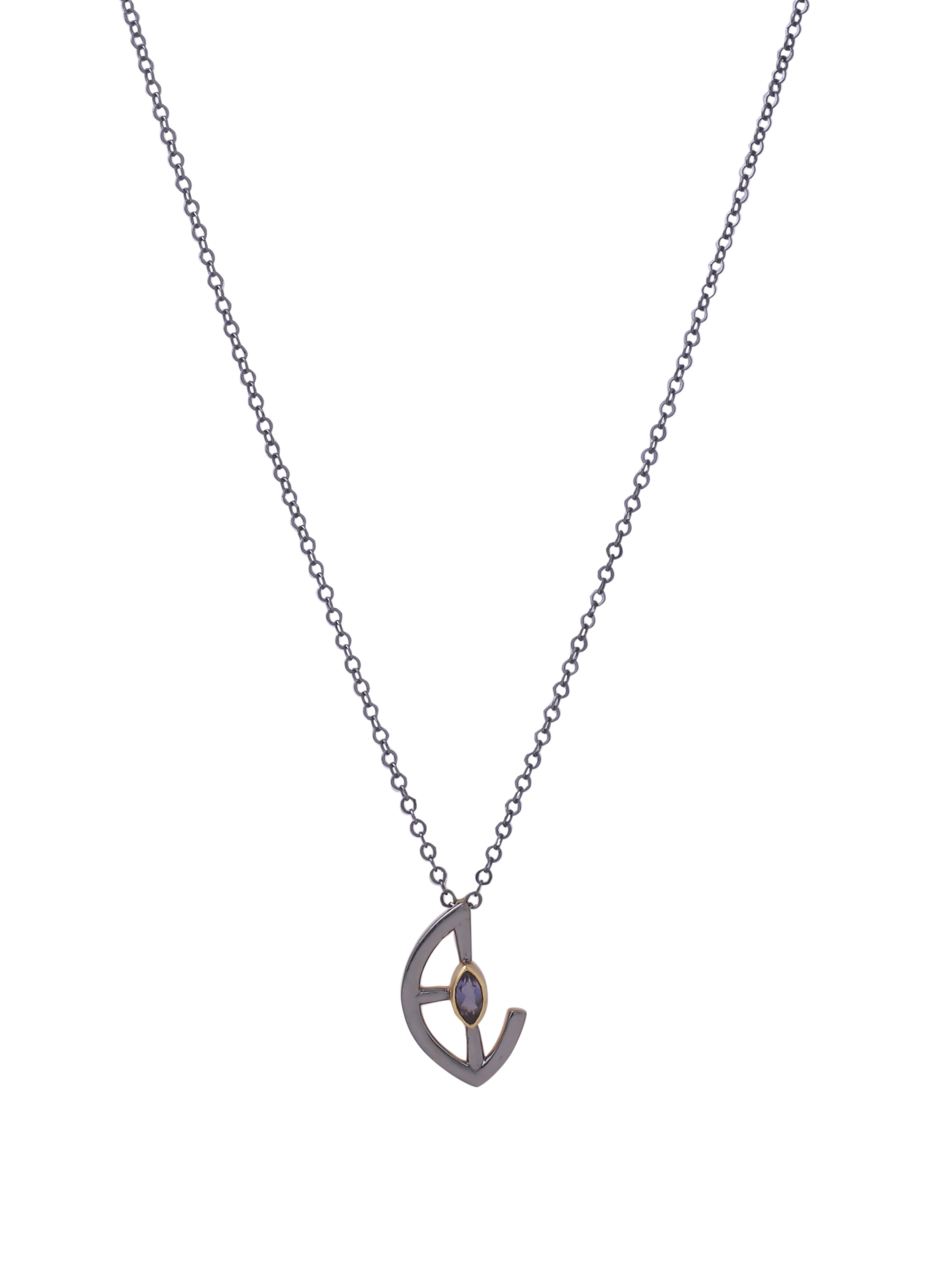 Marquise Iolite Silver Pendant - Modern Design - Kicky & Perky