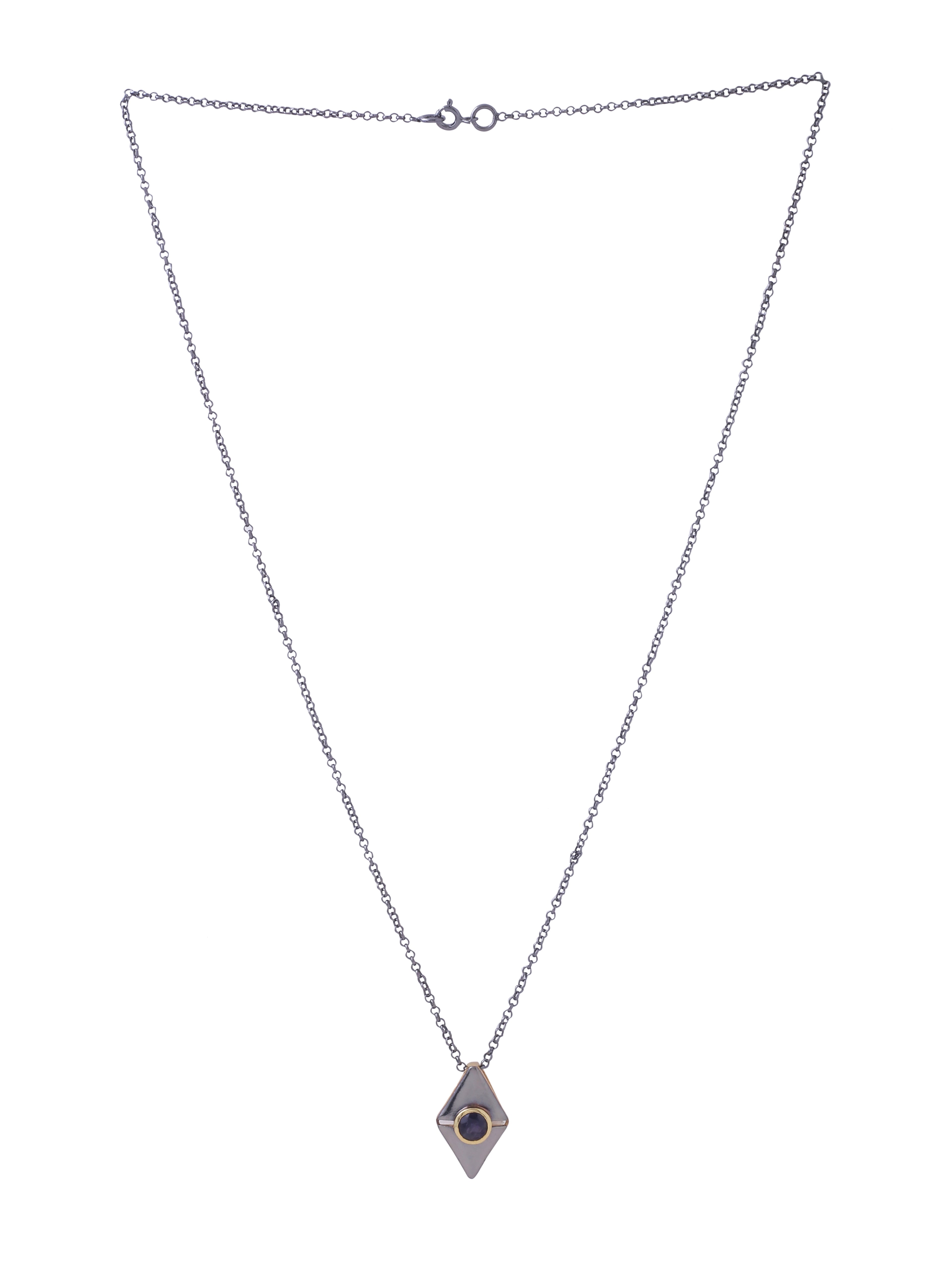 Diamond-Shaped Silver Pendant with Iolite - Dual Plated - Kicky & Perky