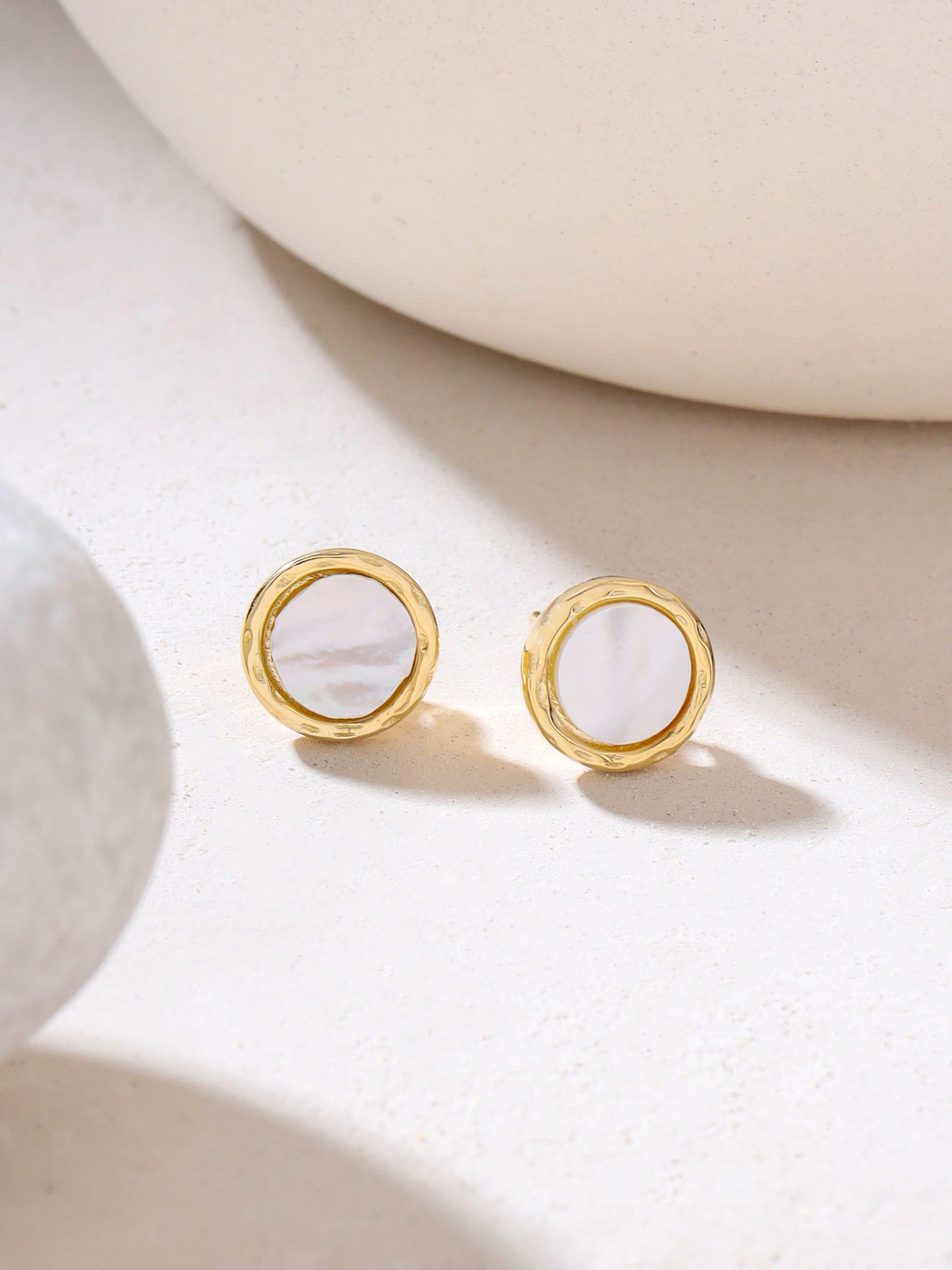 Syra 24k Gold Round Mother of Pearl 925 Sterling Silver Stud Earrings For Women