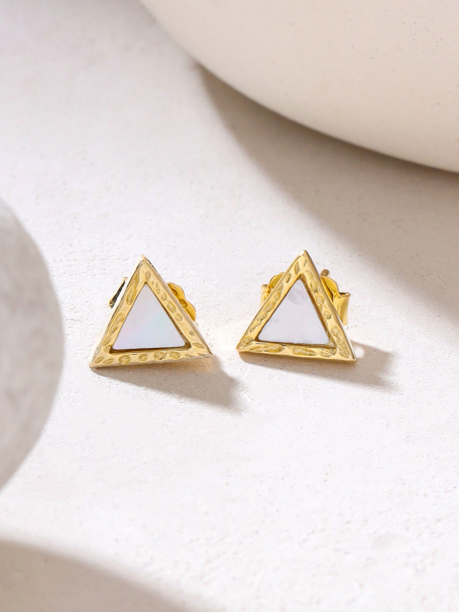 Syra Triangle Mother of Pearl Stud Earrings in 925 Sterling Silverin 24k Gold For Women