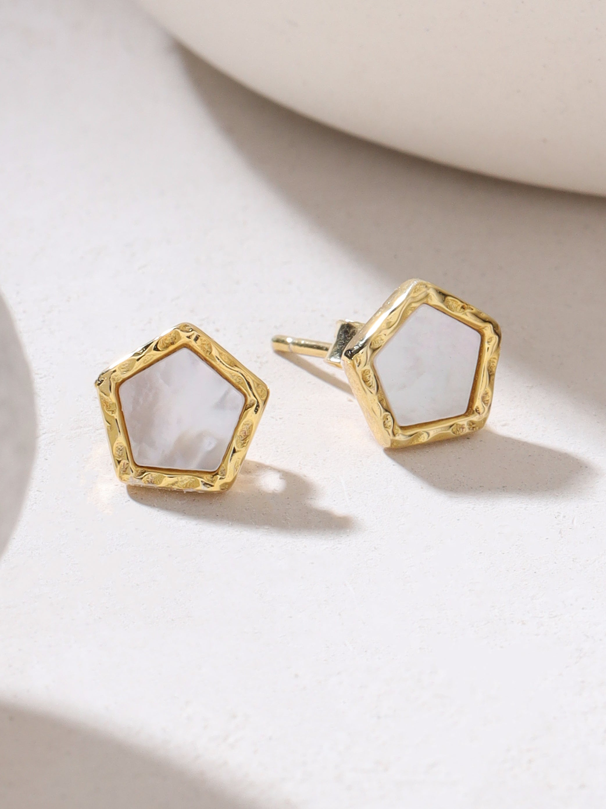 Syra 24k Gold Pentagon 925 Sterling Silver Mother of Pearl Stud Earrings For Women