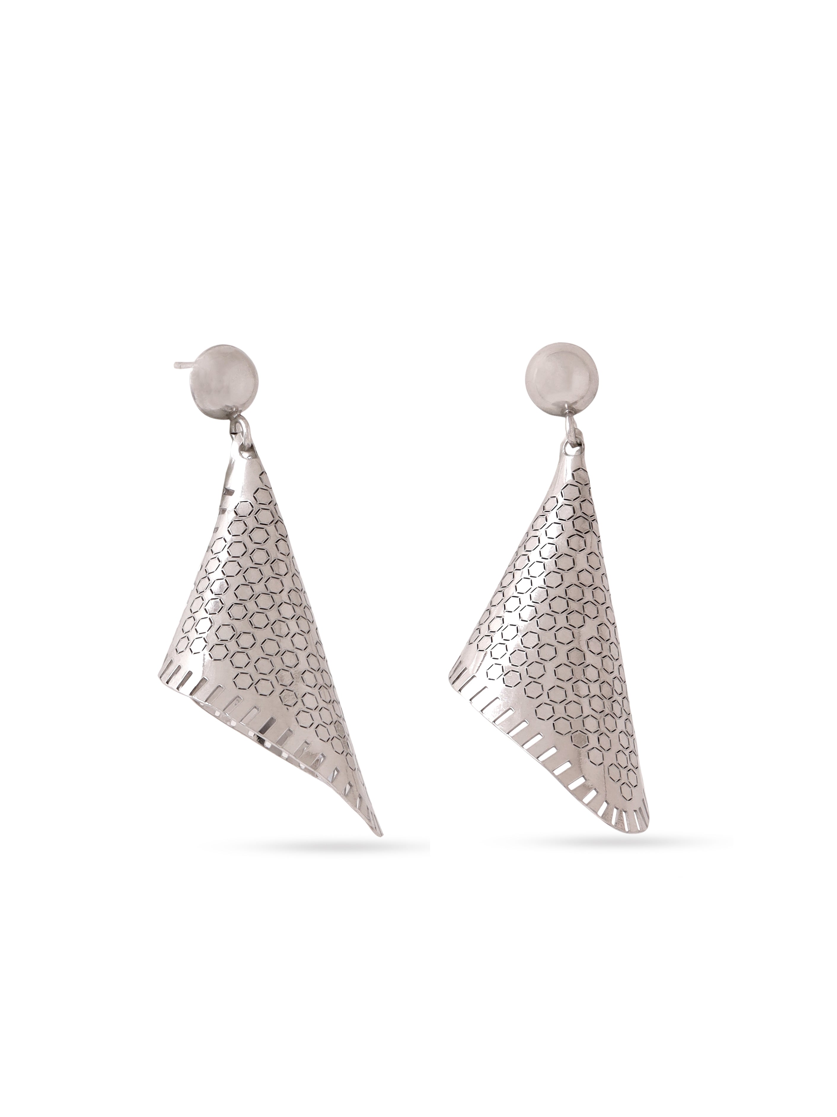 Silver Rhodium Geometric Jali Pattern Syra 925 Sterling Silver Earrings For Women