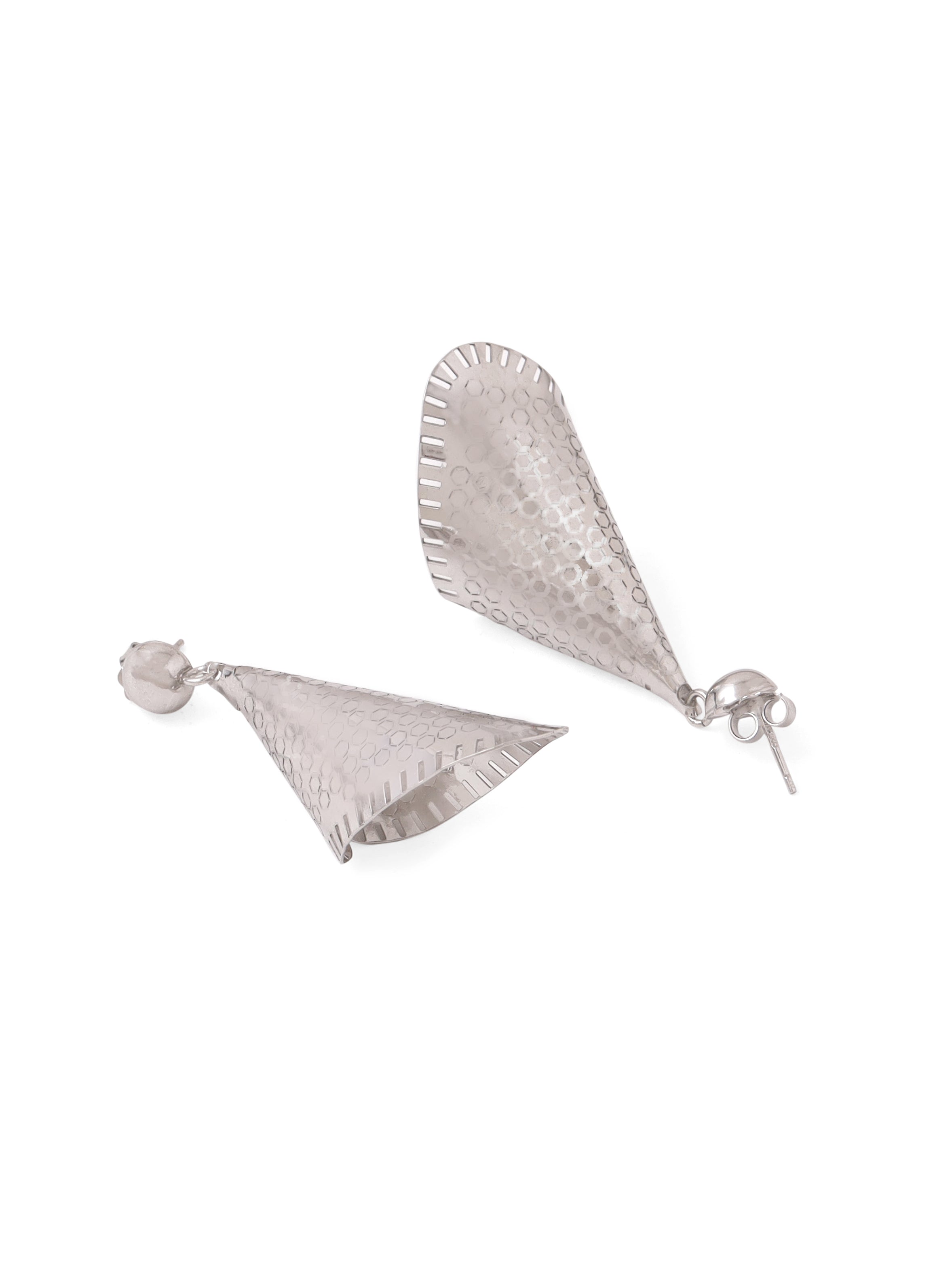 Silver Rhodium Geometric Jali Pattern Syra 925 Sterling Silver Earrings For Women