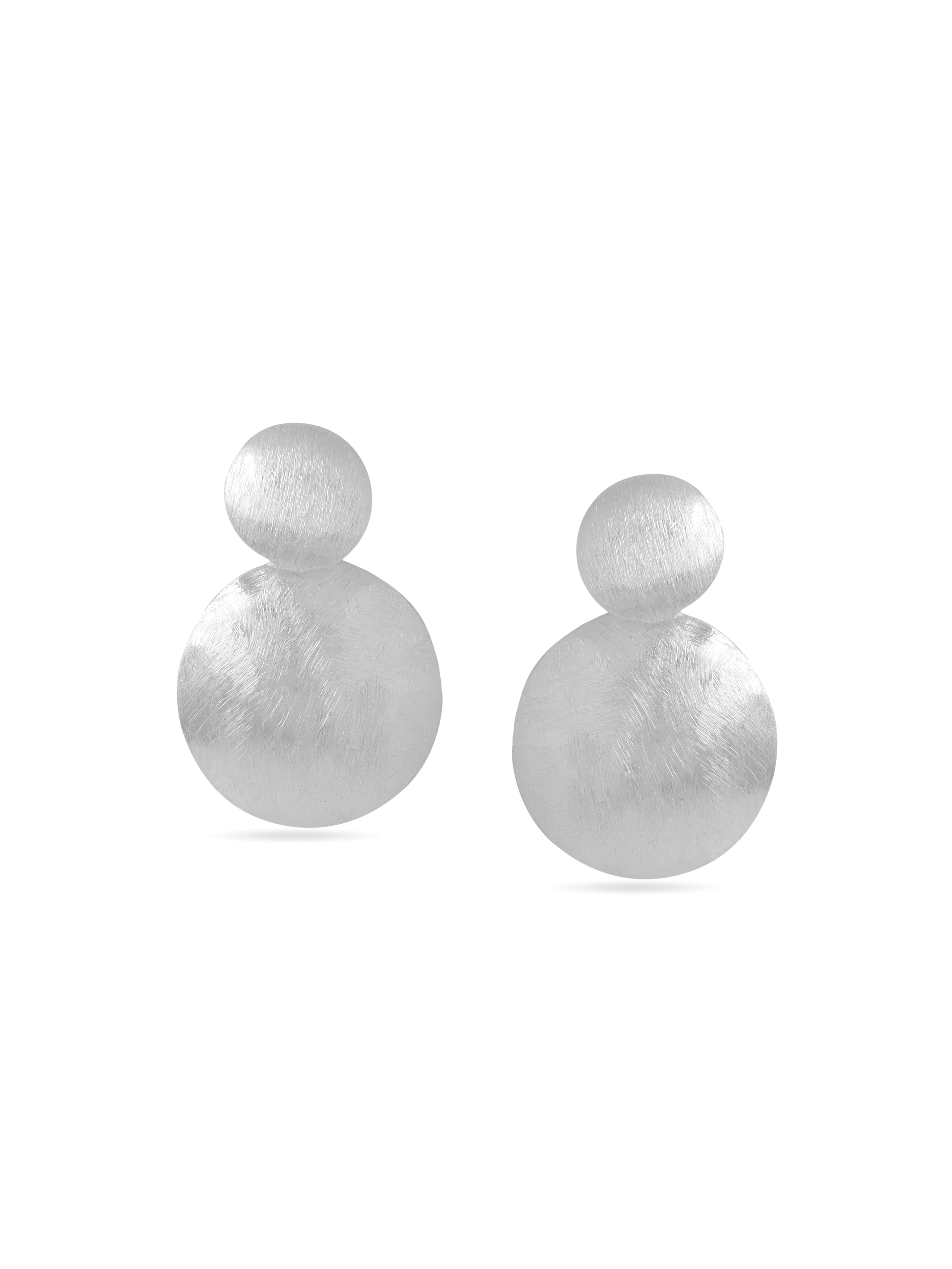 Syra Rhodium Circular Scratch-Finish 925 Sterling Silver Earrings For Women