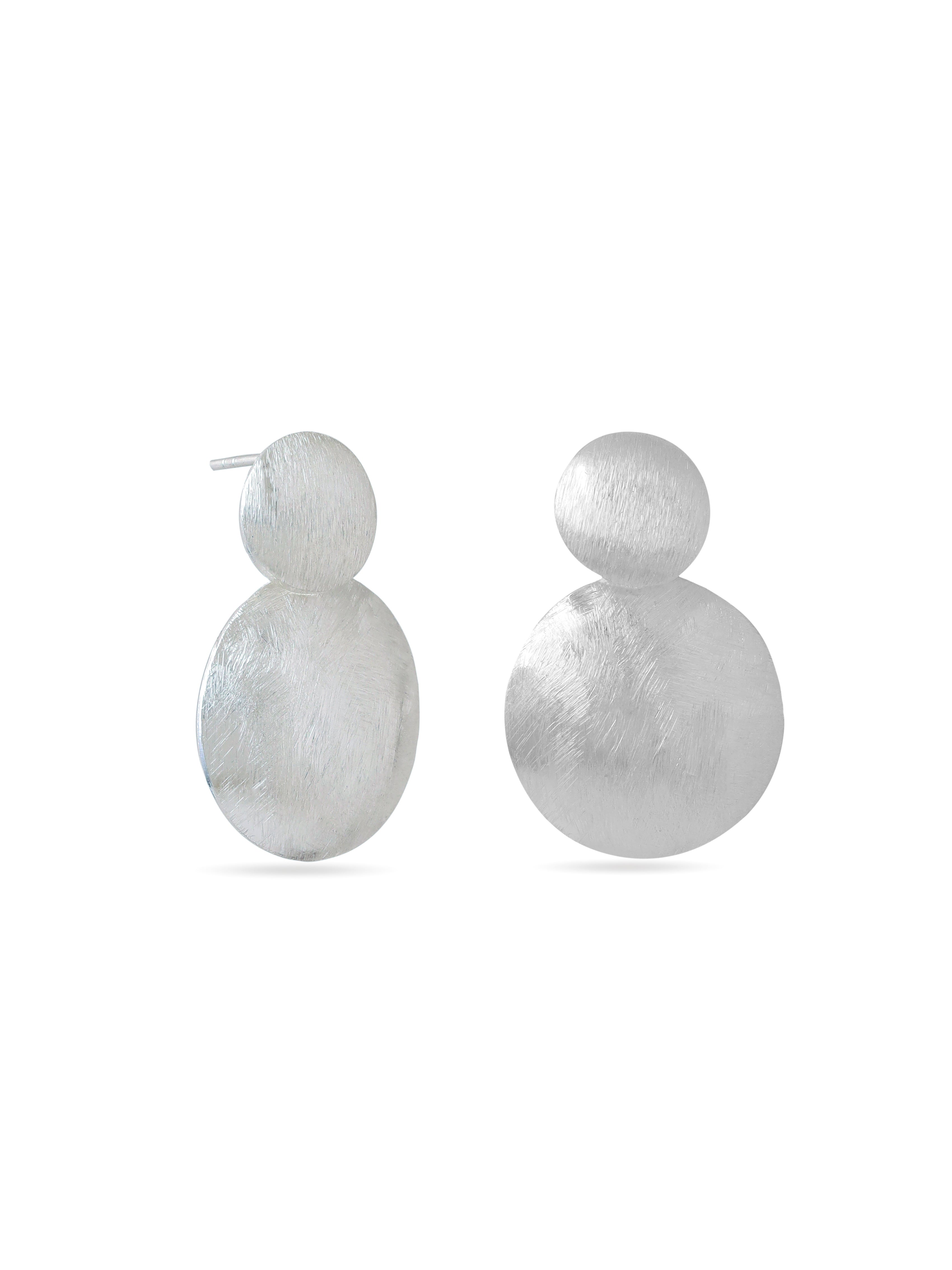 Syra Rhodium Circular Scratch-Finish 925 Sterling Silver Earrings For Women