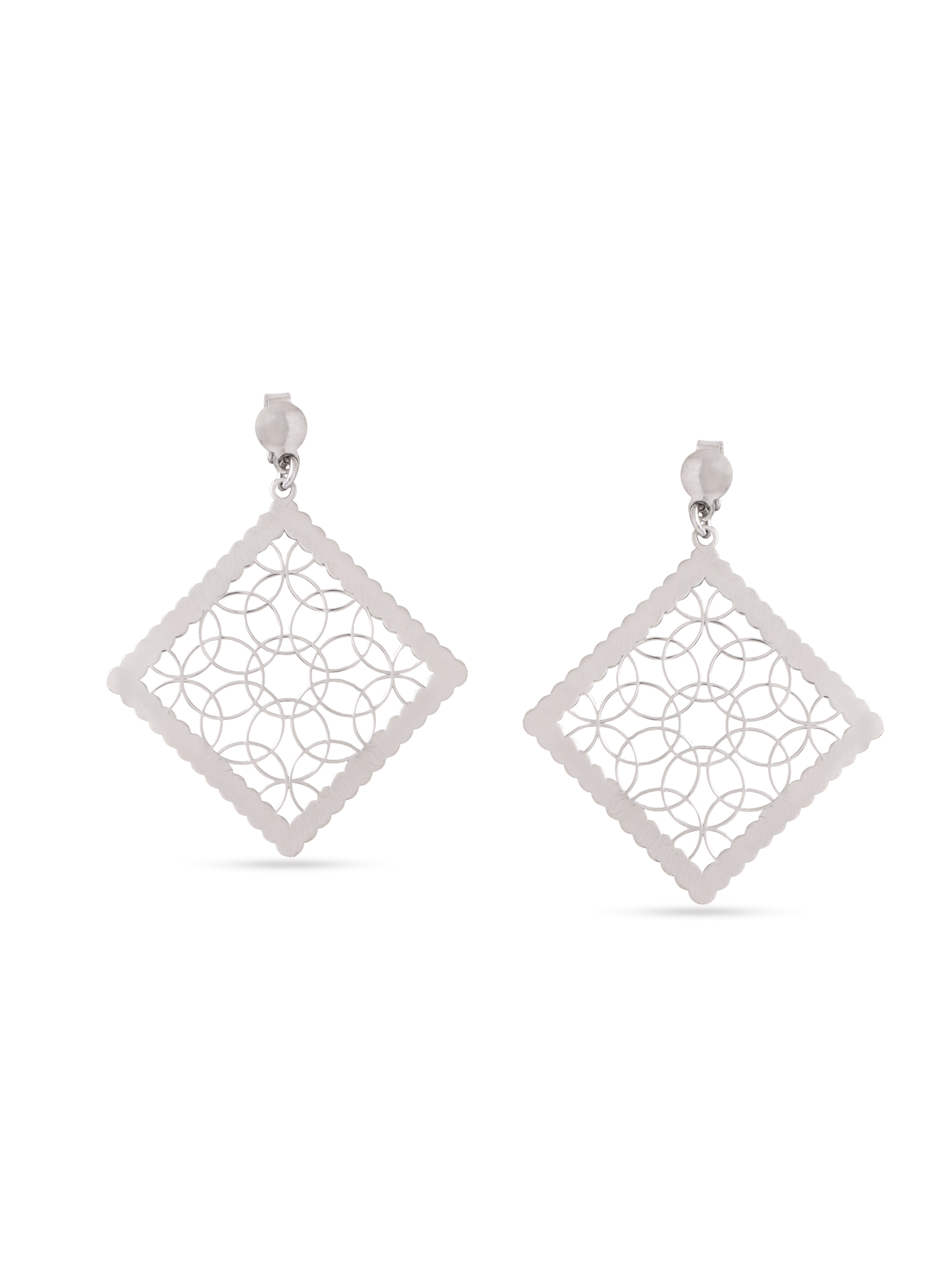 Silver Rhodium Geometric Filigree Syra 925 Sterling Silver Earrings For Women