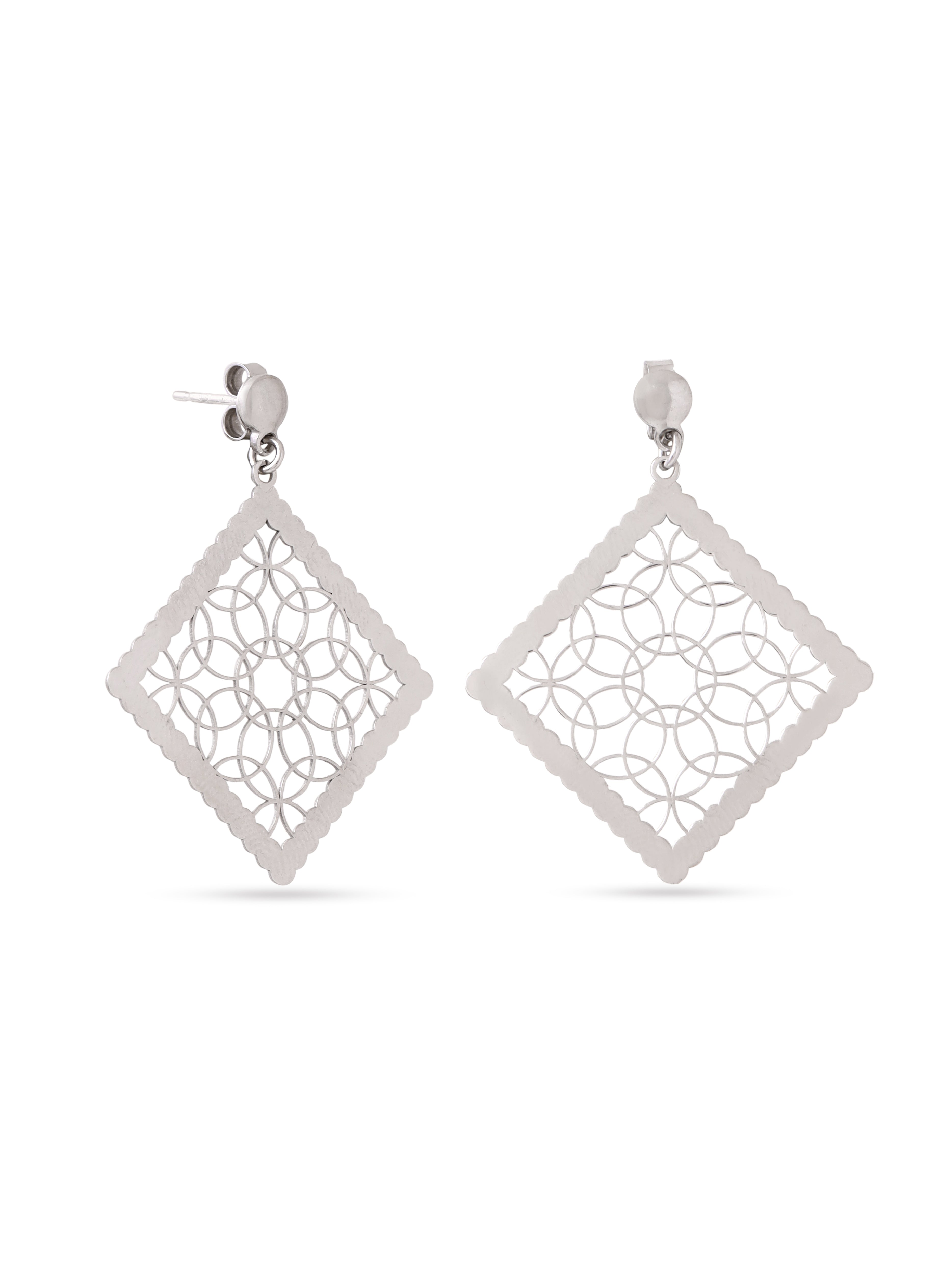 Silver Rhodium Geometric Filigree Syra 925 Sterling Silver Earrings For Women