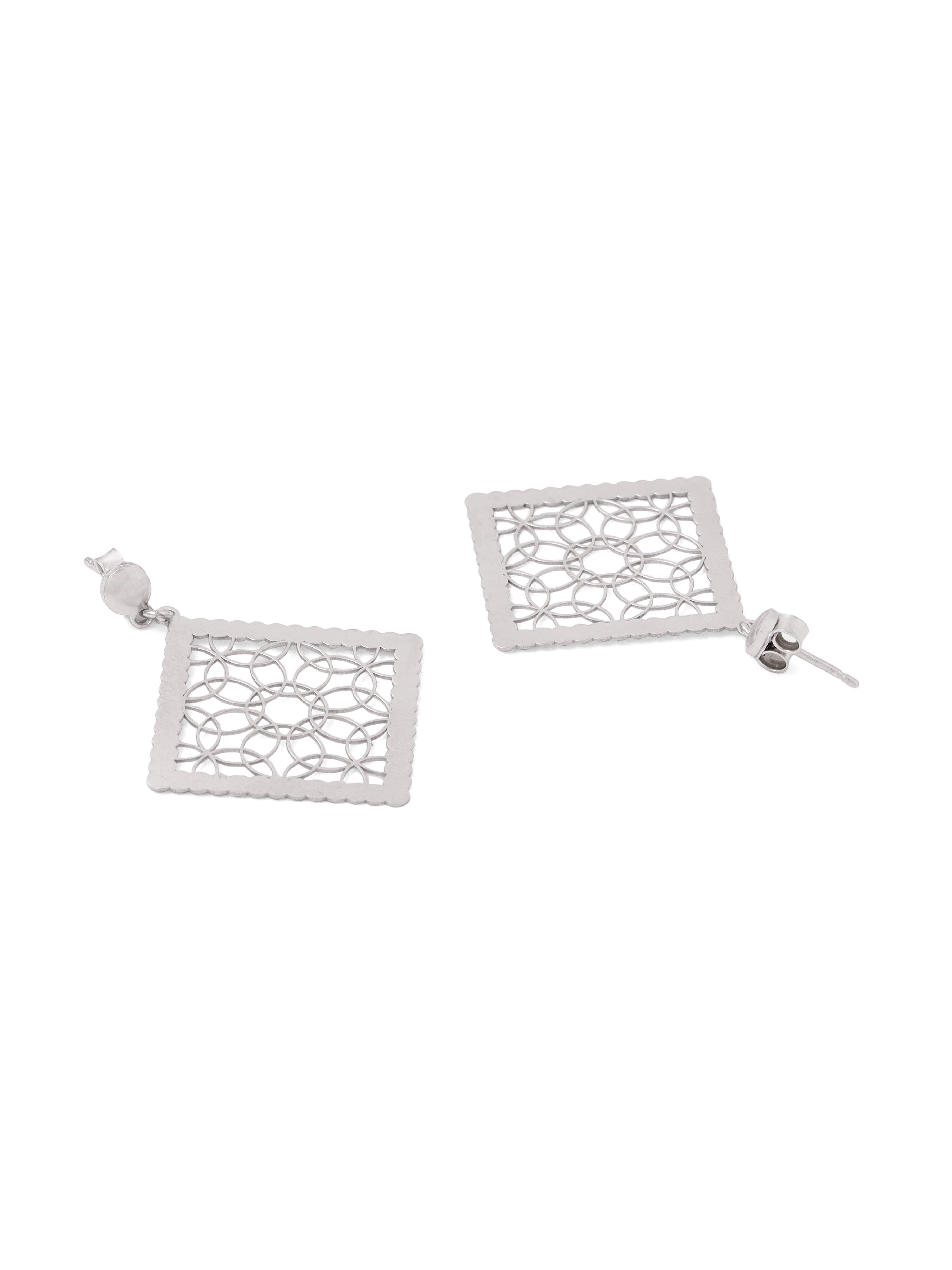 Silver Rhodium Geometric Filigree Syra 925 Sterling Silver Earrings For Women