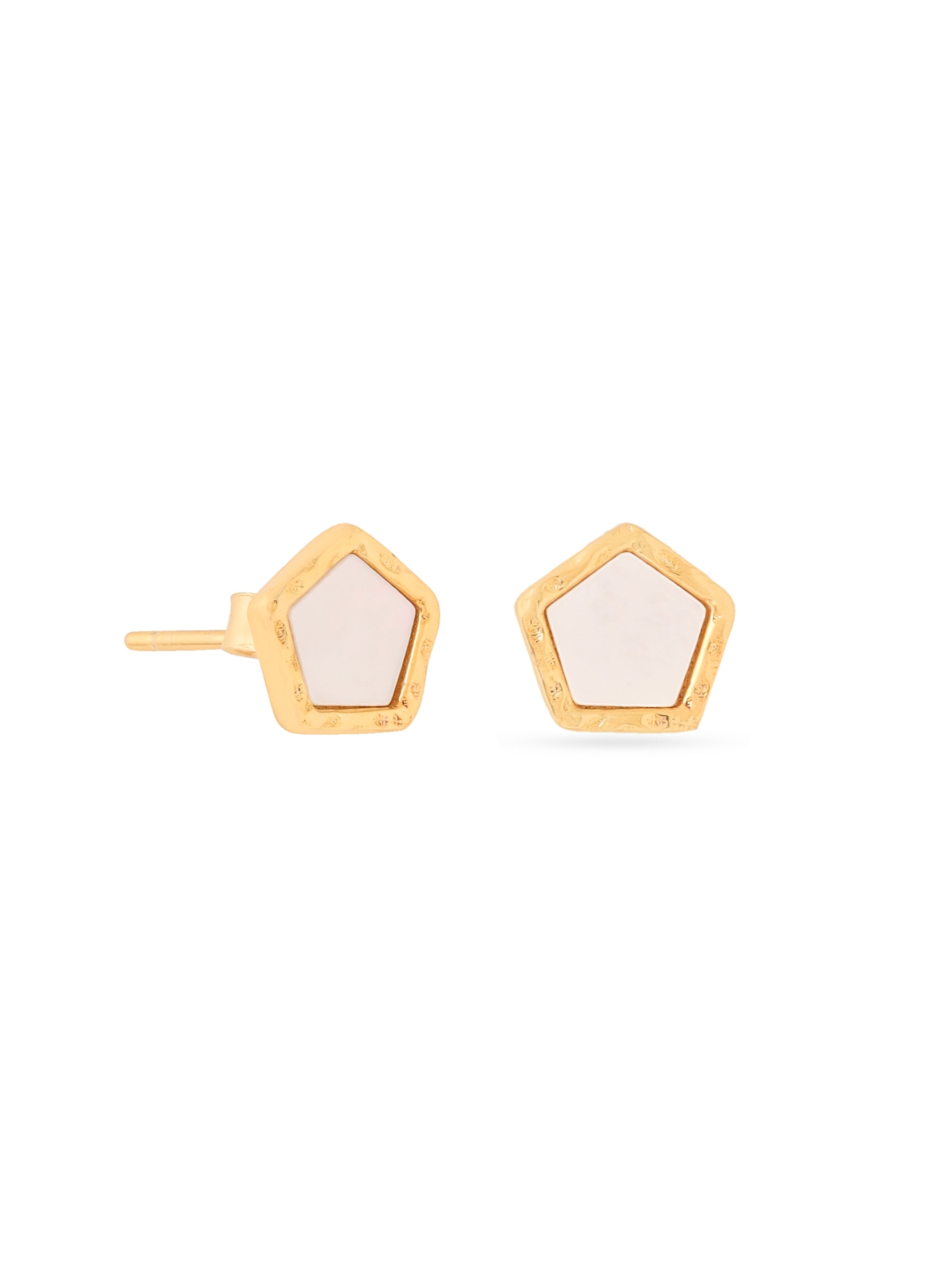 Syra 24k Gold Pentagon 925 Sterling Silver Mother of Pearl Stud Earrings For Women