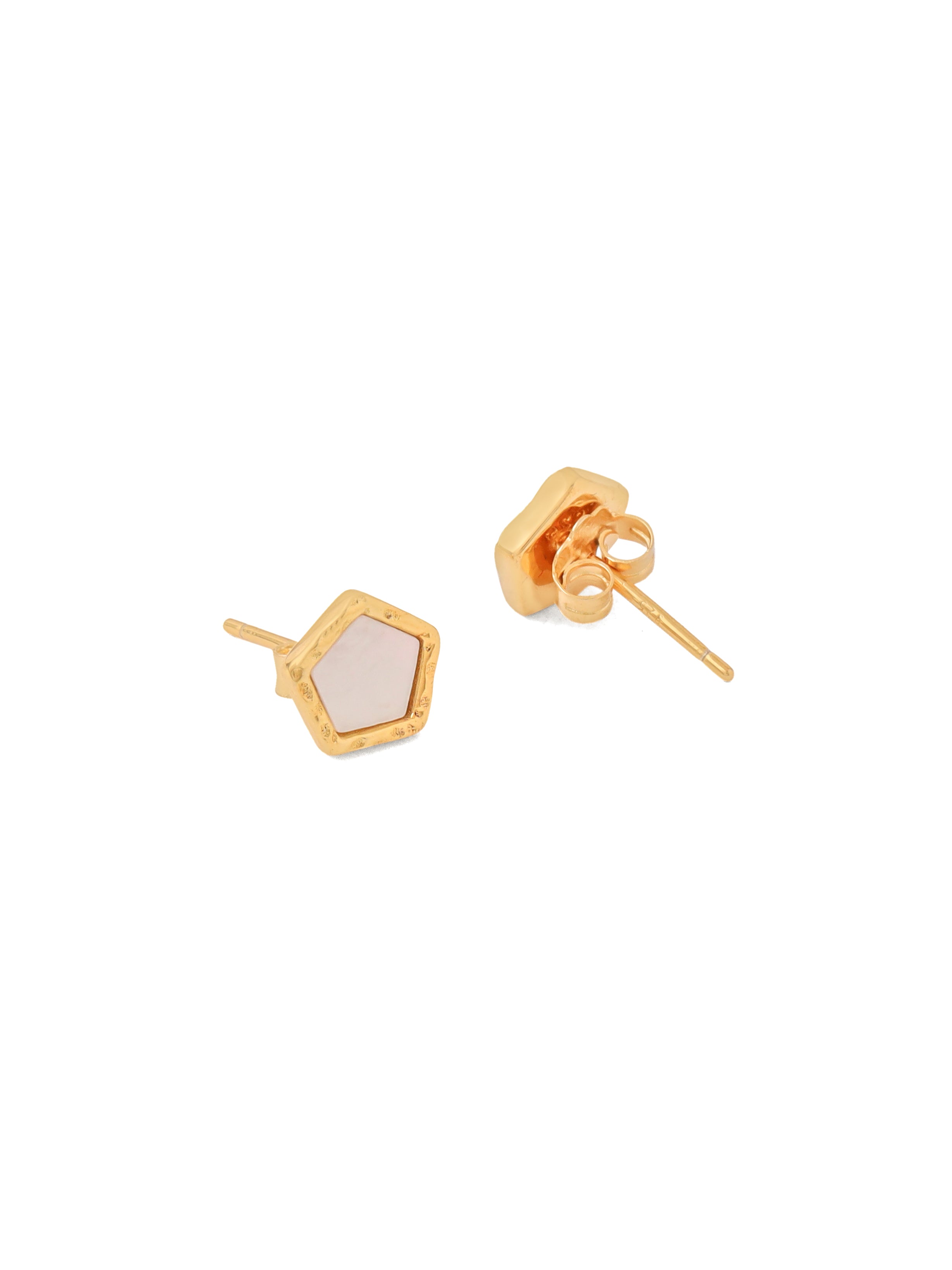 Syra 24k Gold Pentagon 925 Sterling Silver Mother of Pearl Stud Earrings For Women