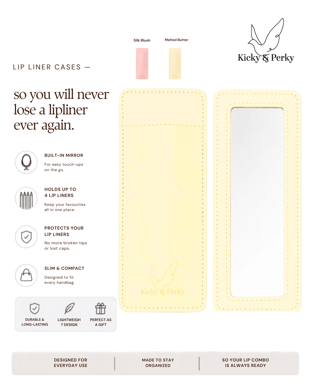 Lipliner Case with Mirror | Holds 4 Lipliners | Travel Makeup Organizer.