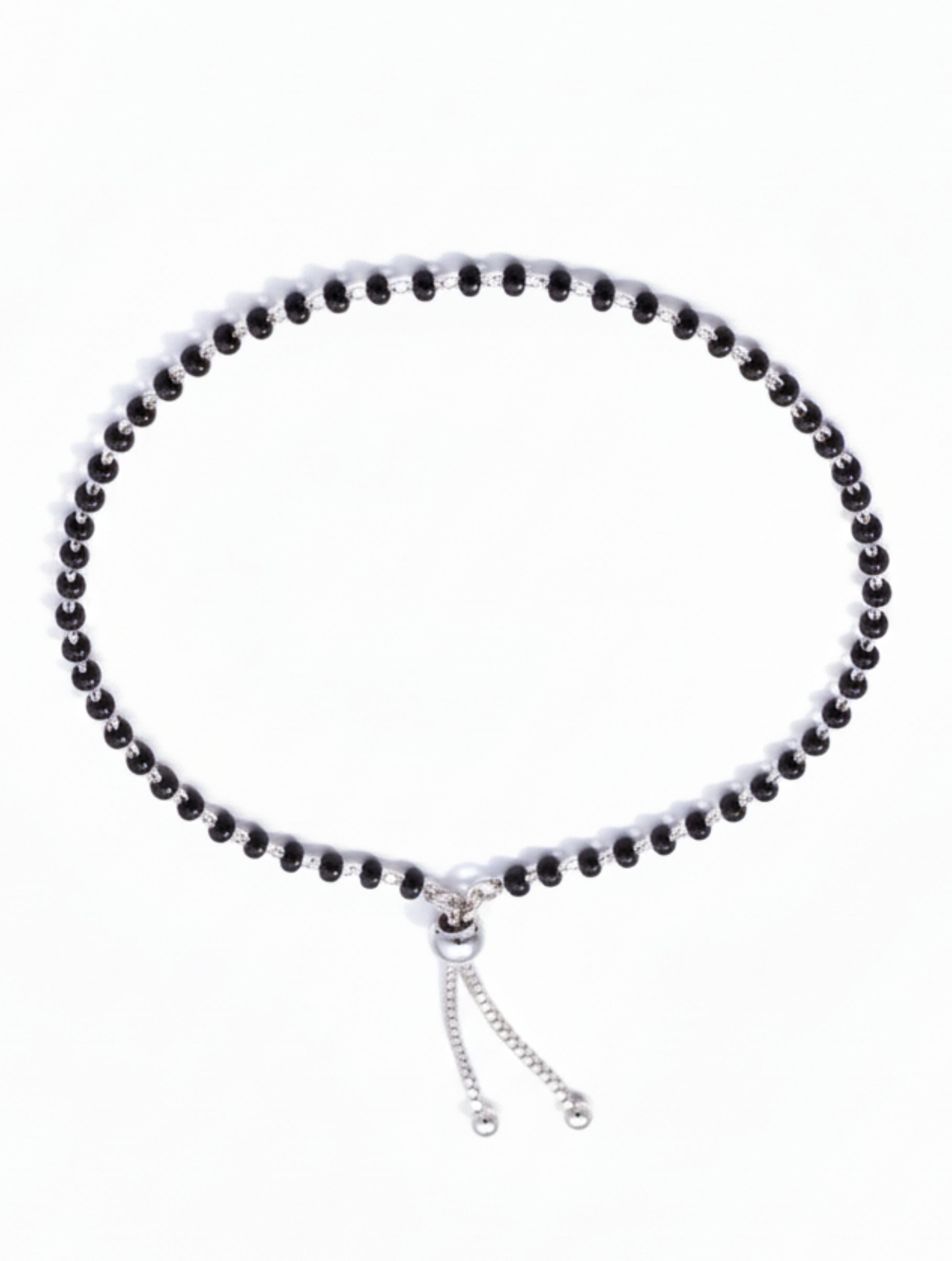 Black Beads 925 Sterling Silver Anklet For Women
