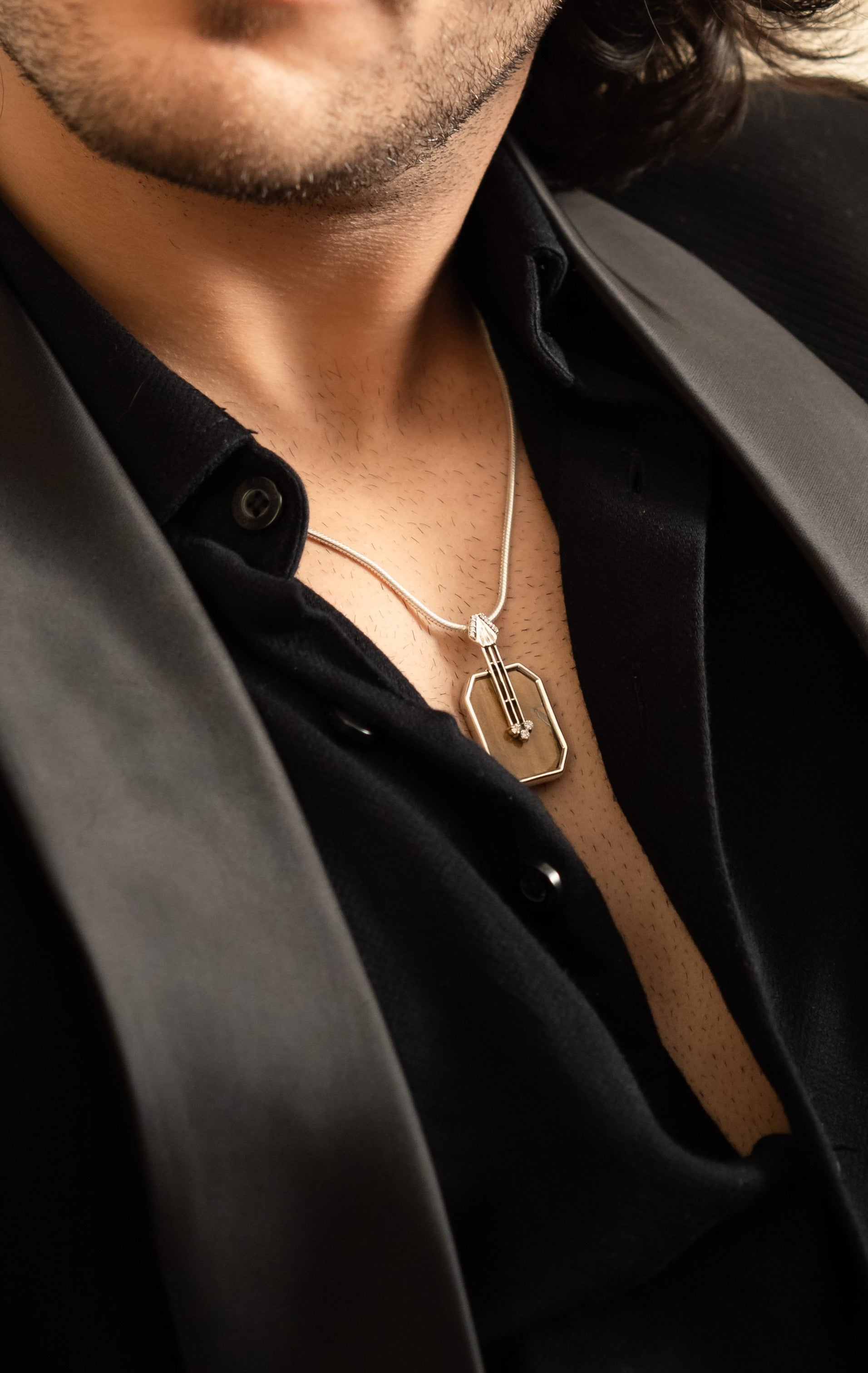 Men's Sterling Silver, Tiger's Eye & Moissanite Pendant