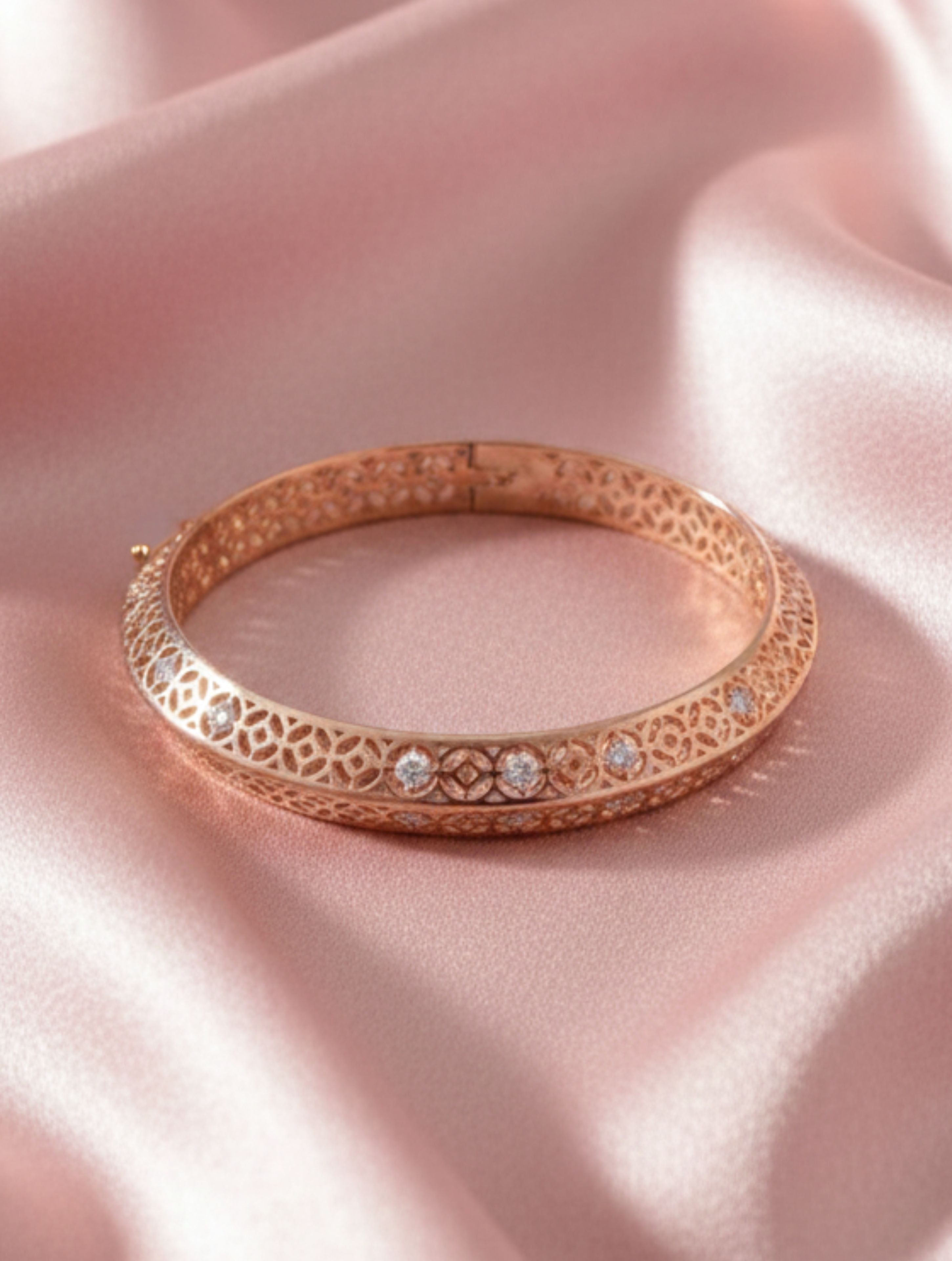 Rose Gold Filigree Statement Bangle – 925 Sterling Silver