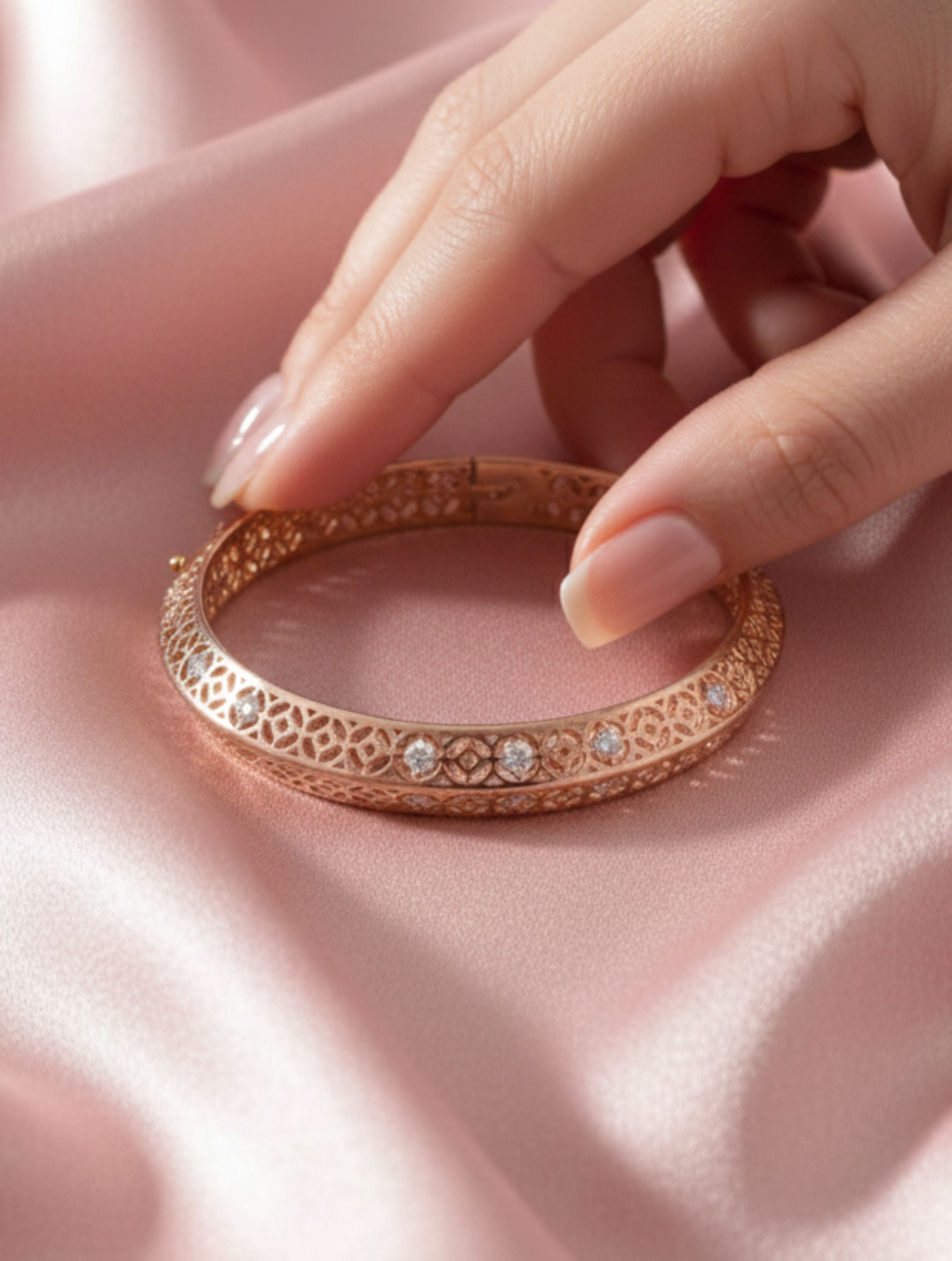 Rose Gold Filigree Statement Bangle – 925 Sterling Silver
