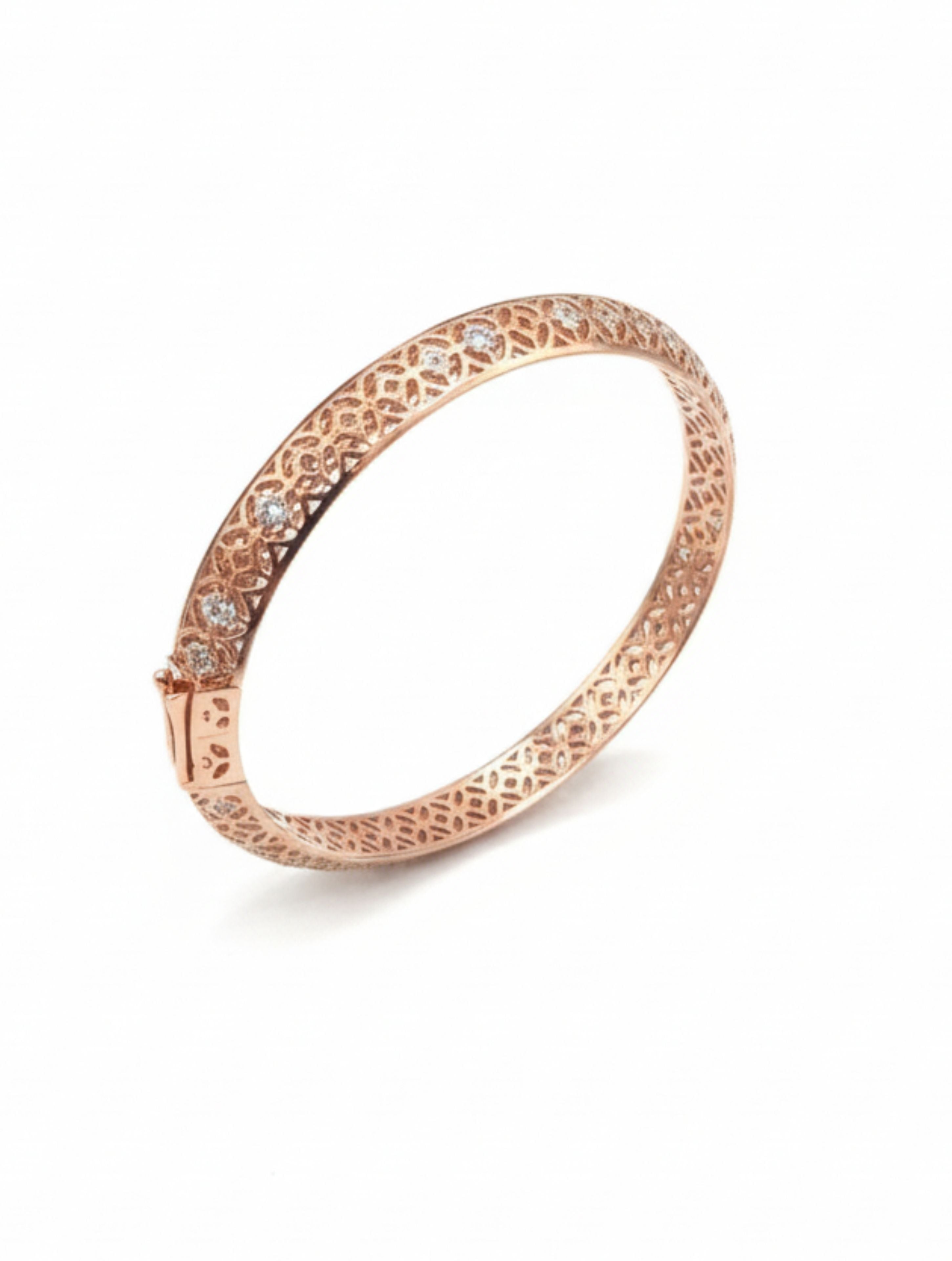 Rose Gold Filigree Statement Bangle – 925 Sterling Silver