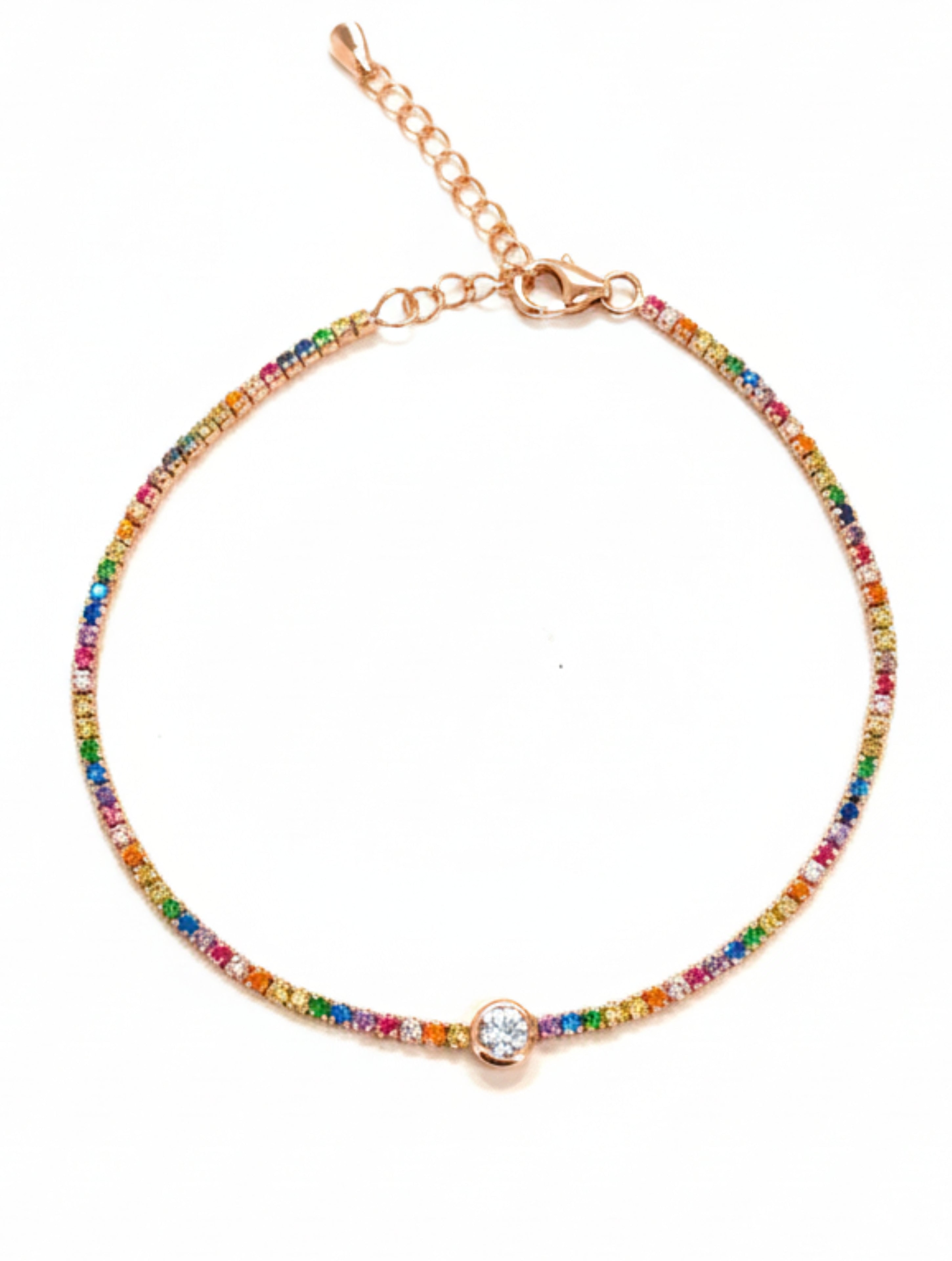 925 Sterling Silver Sparkling Rainbow Tennis Bracelet