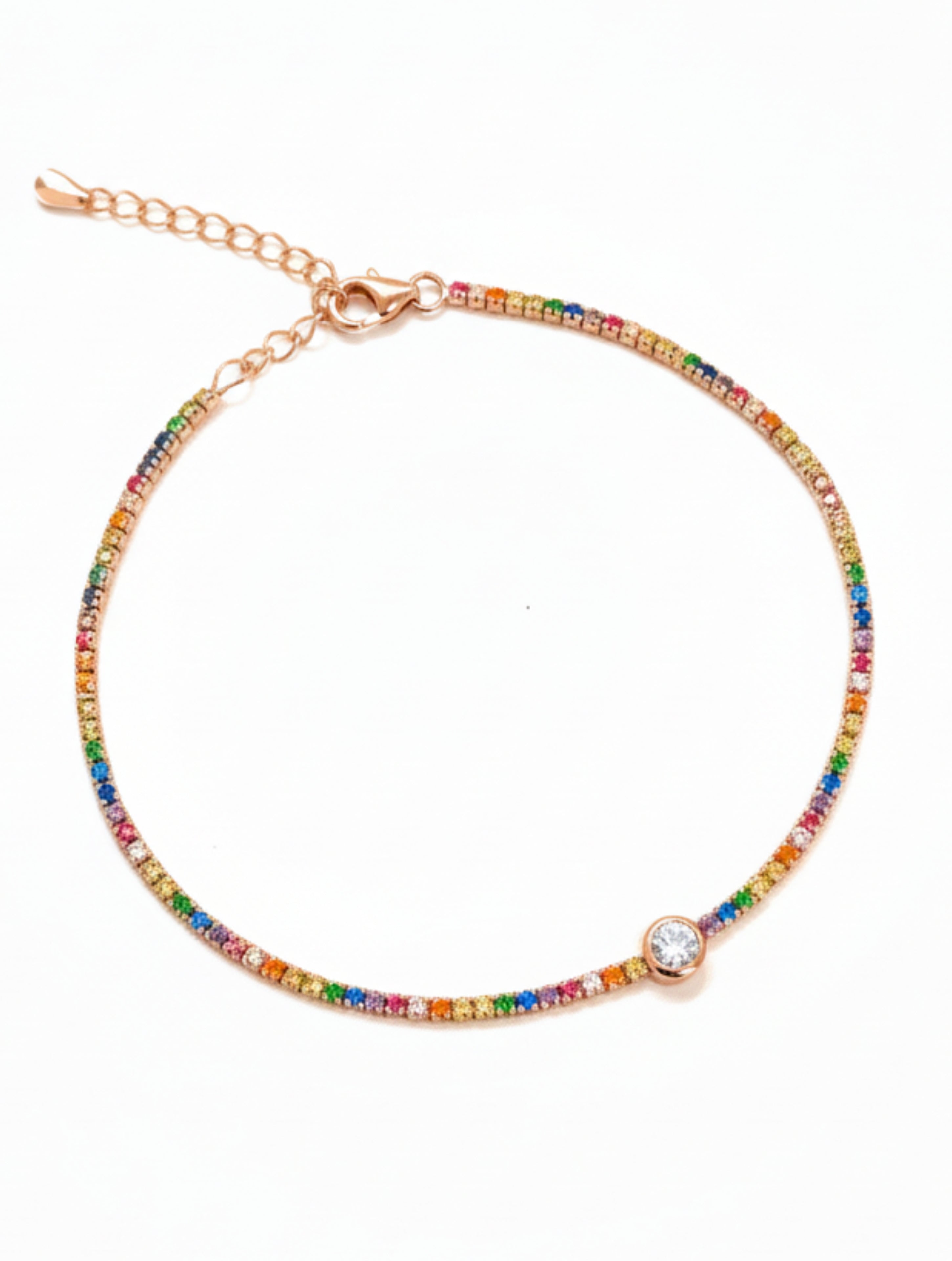 925 Sterling Silver Sparkling Rainbow Tennis Bracelet