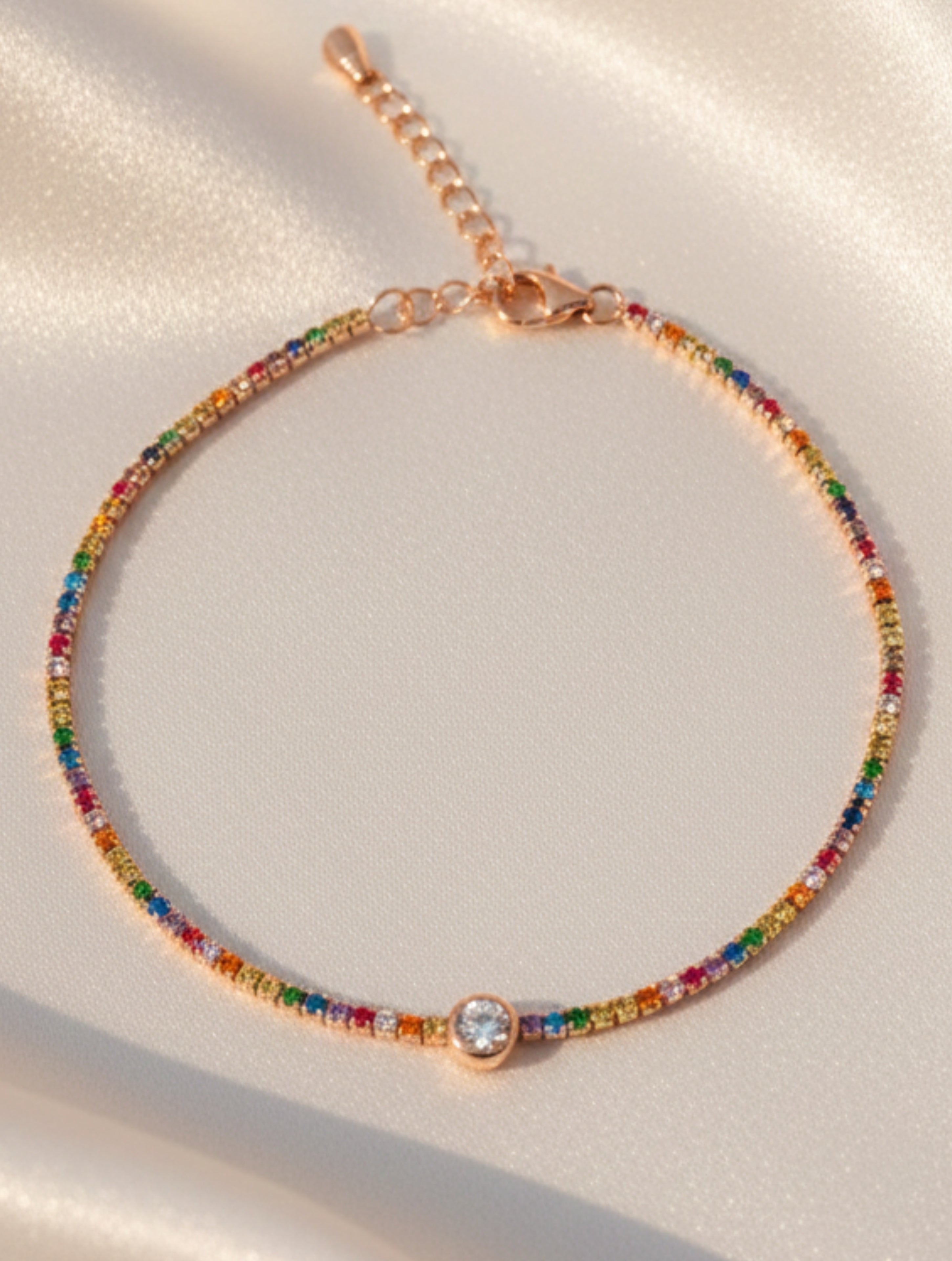 925 Sterling Silver Sparkling Rainbow Tennis Bracelet