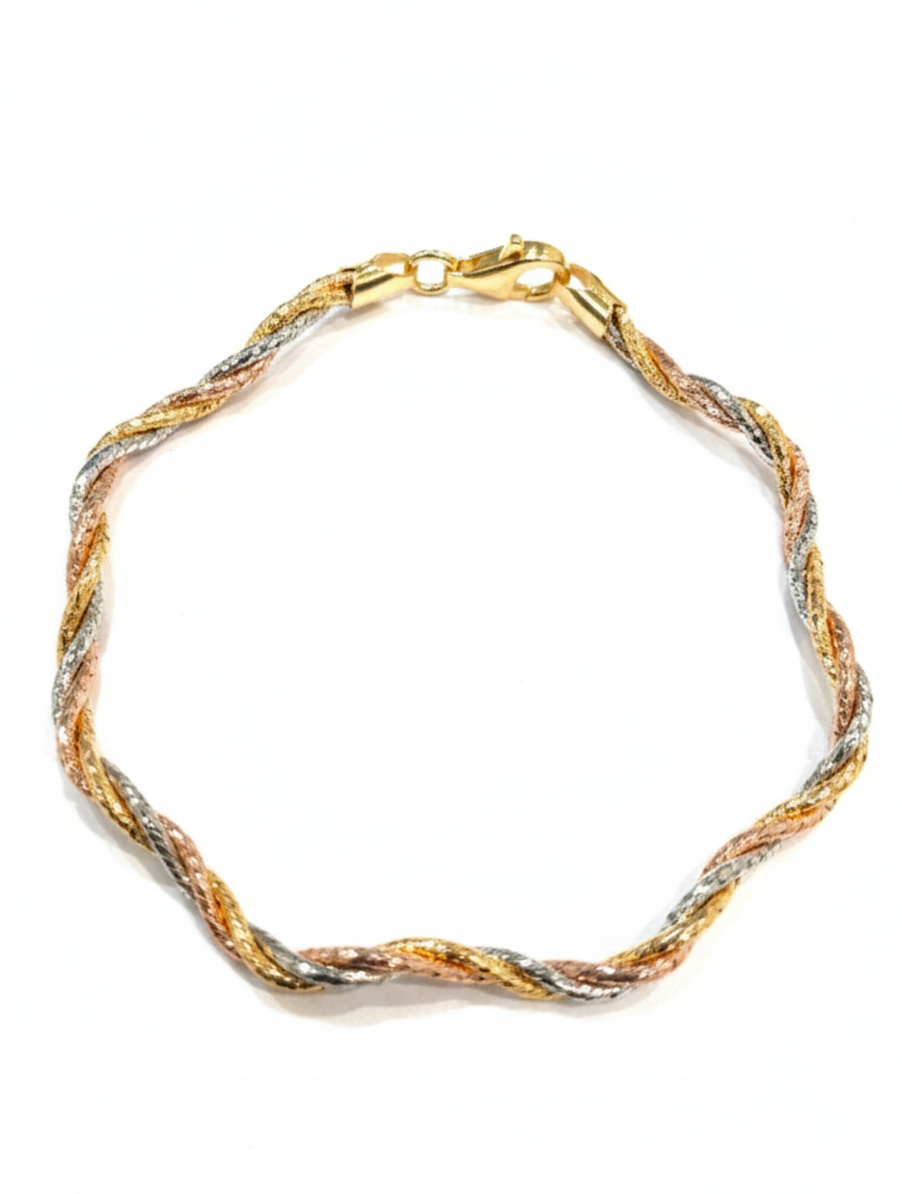 Tri-Tone Twisted Sparkle Chain Bracelet in 925 Sterling Silver