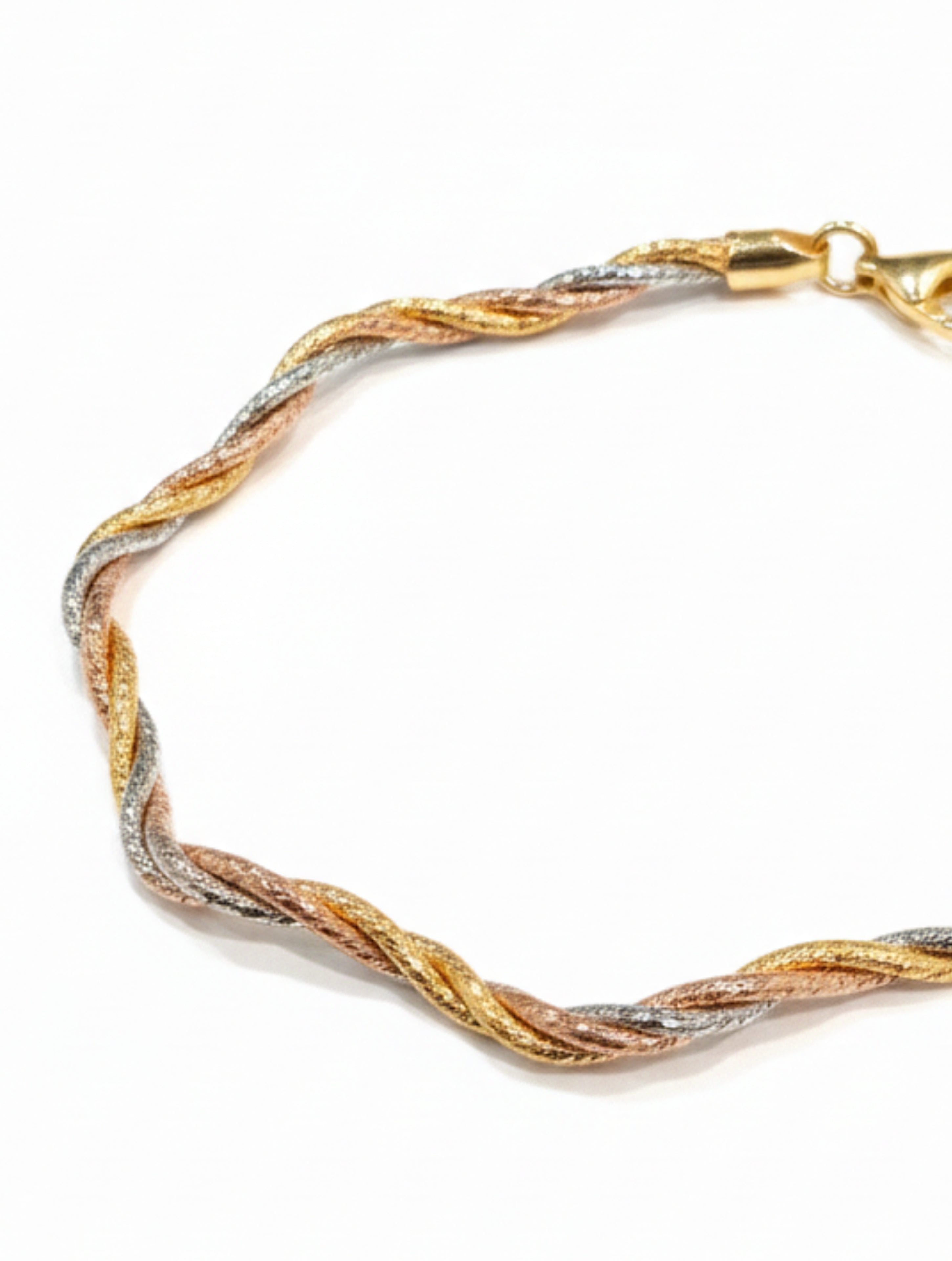 Tri-Tone Twisted Sparkle Chain Bracelet in 925 Sterling Silver