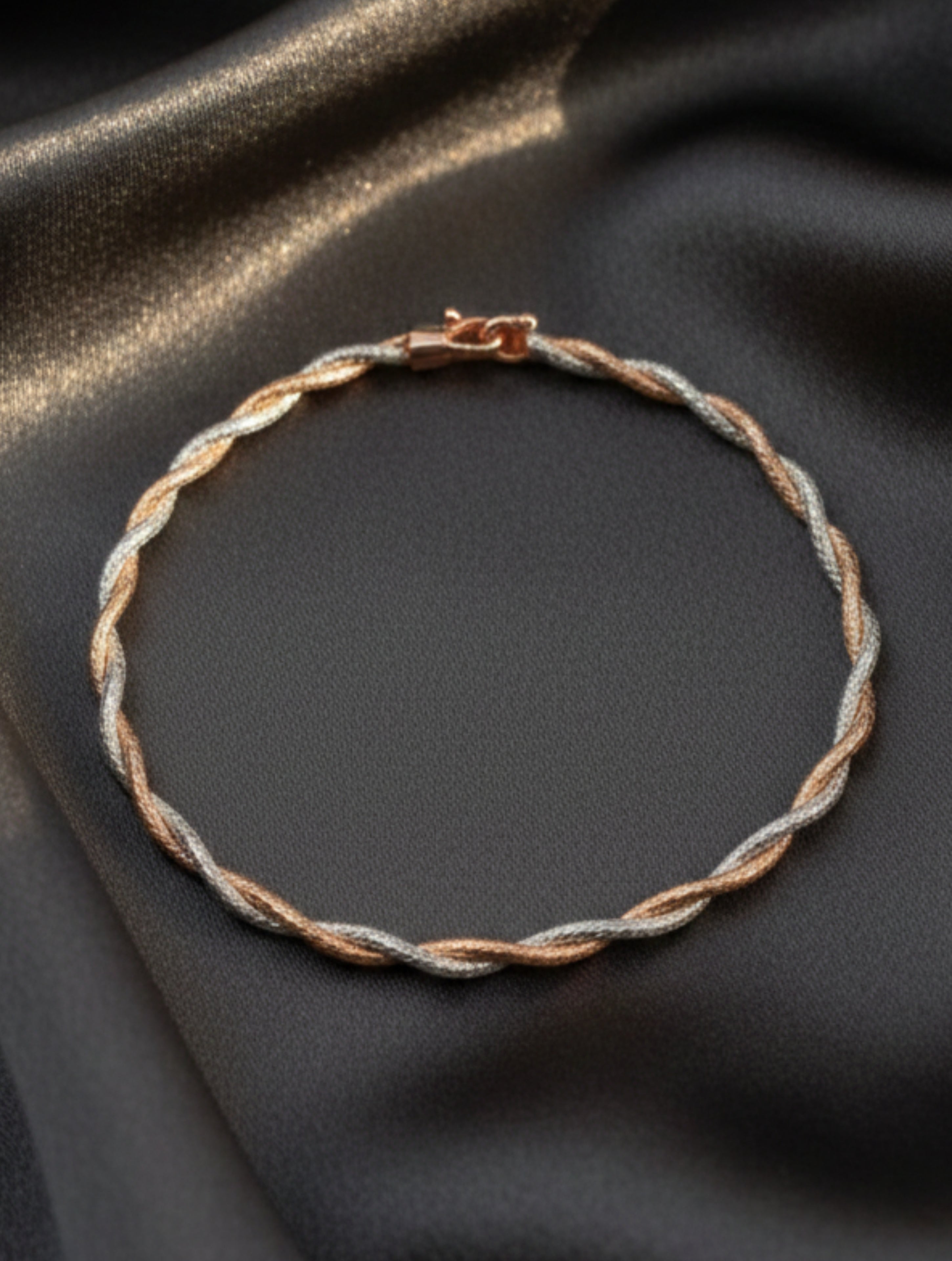 Two-Tone Twisted Mesh Rope Bracelet in 925 Sterling Silver