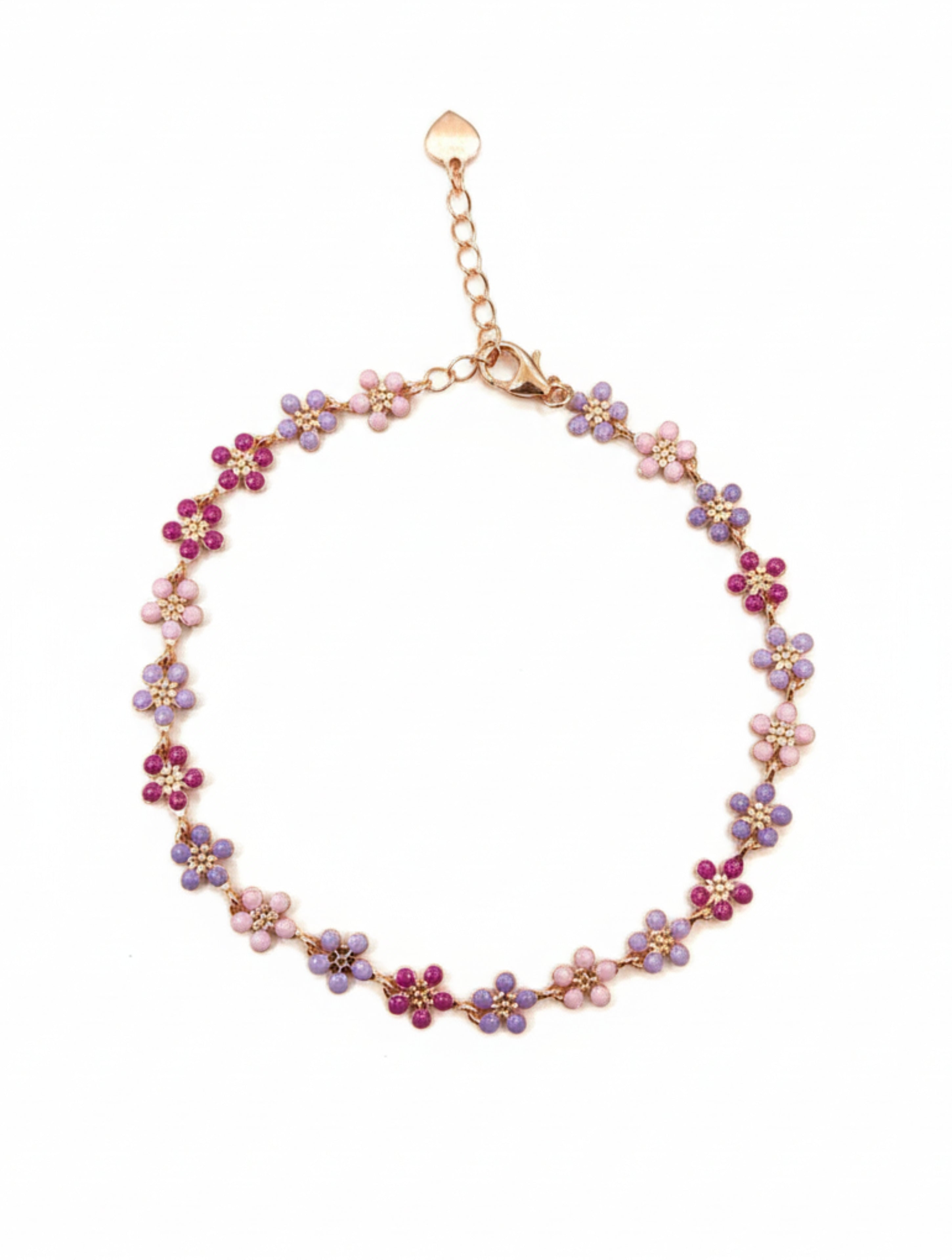 Bloom 925 Sterling Silver Multi-Tone Floral Enamel Bracelet in Rose Gold